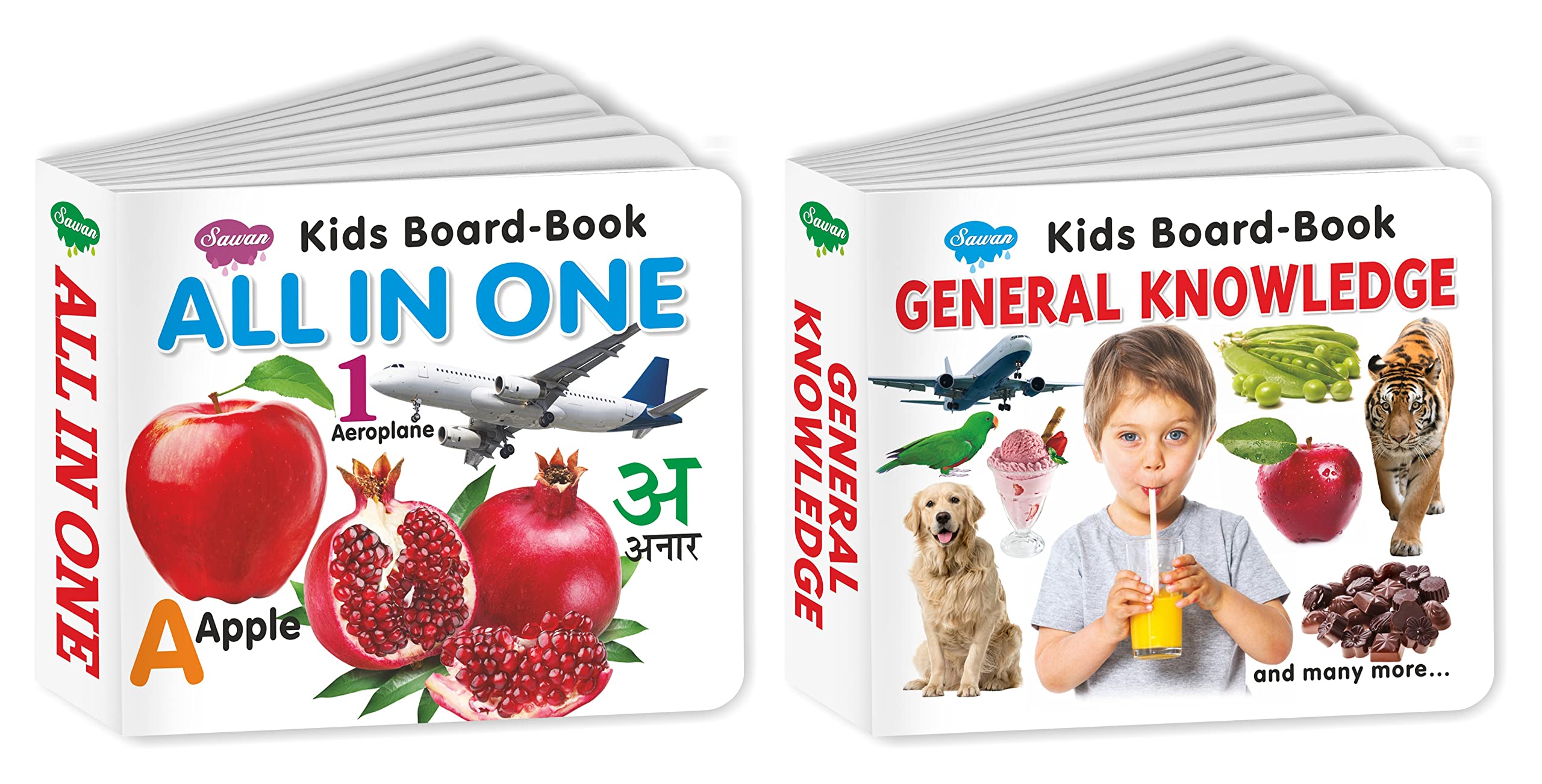 Set Of 2 Kids Board Books (Kids Board Book General Knowledge, Kids Board Book All In One)