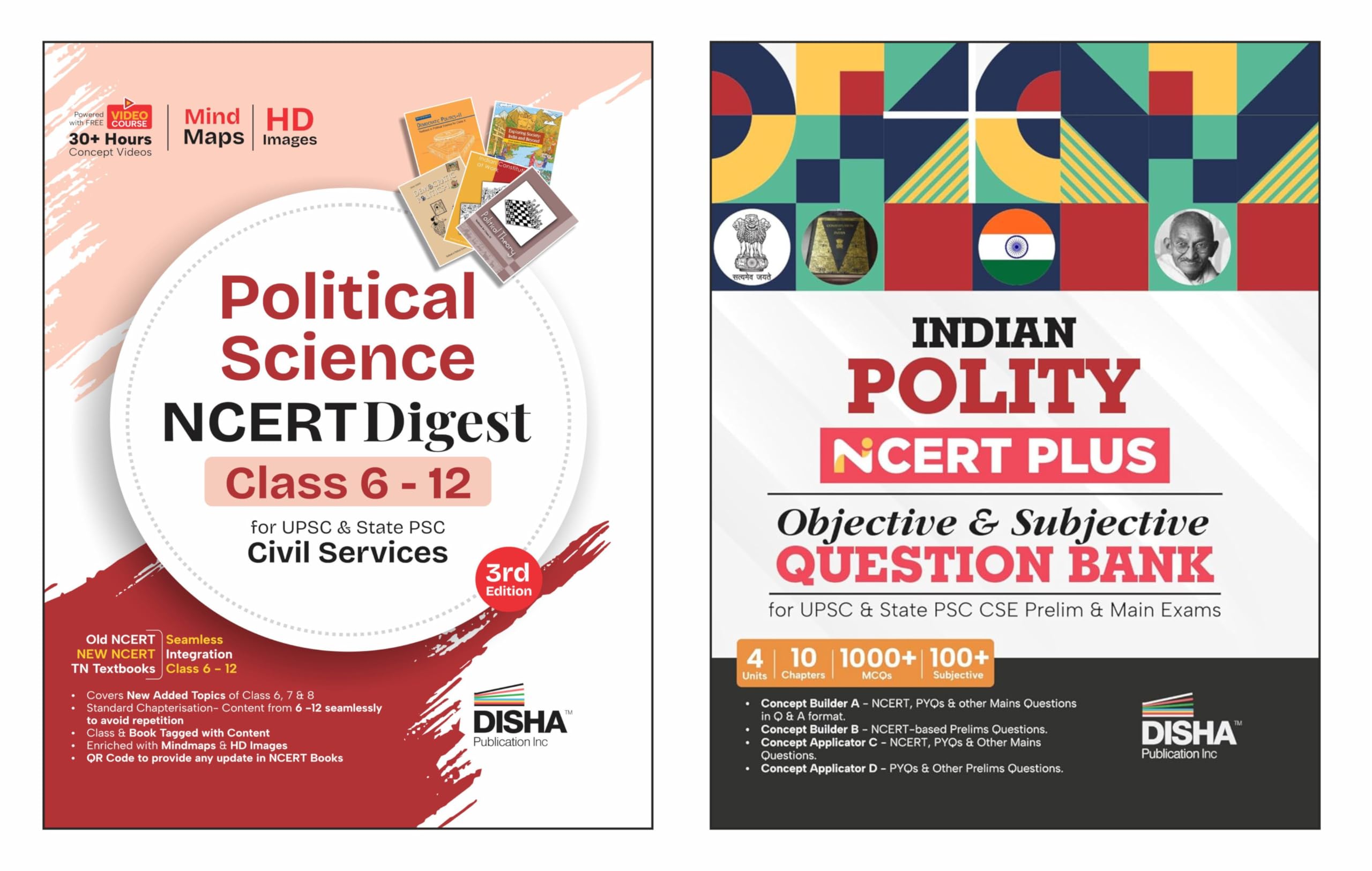 Disha Combo (Set Of 2 Books) Indian Polity Ncert Digest (Concept Notes) + Ncert Plus (Question Bank) For Upsc & State Psc Civil 