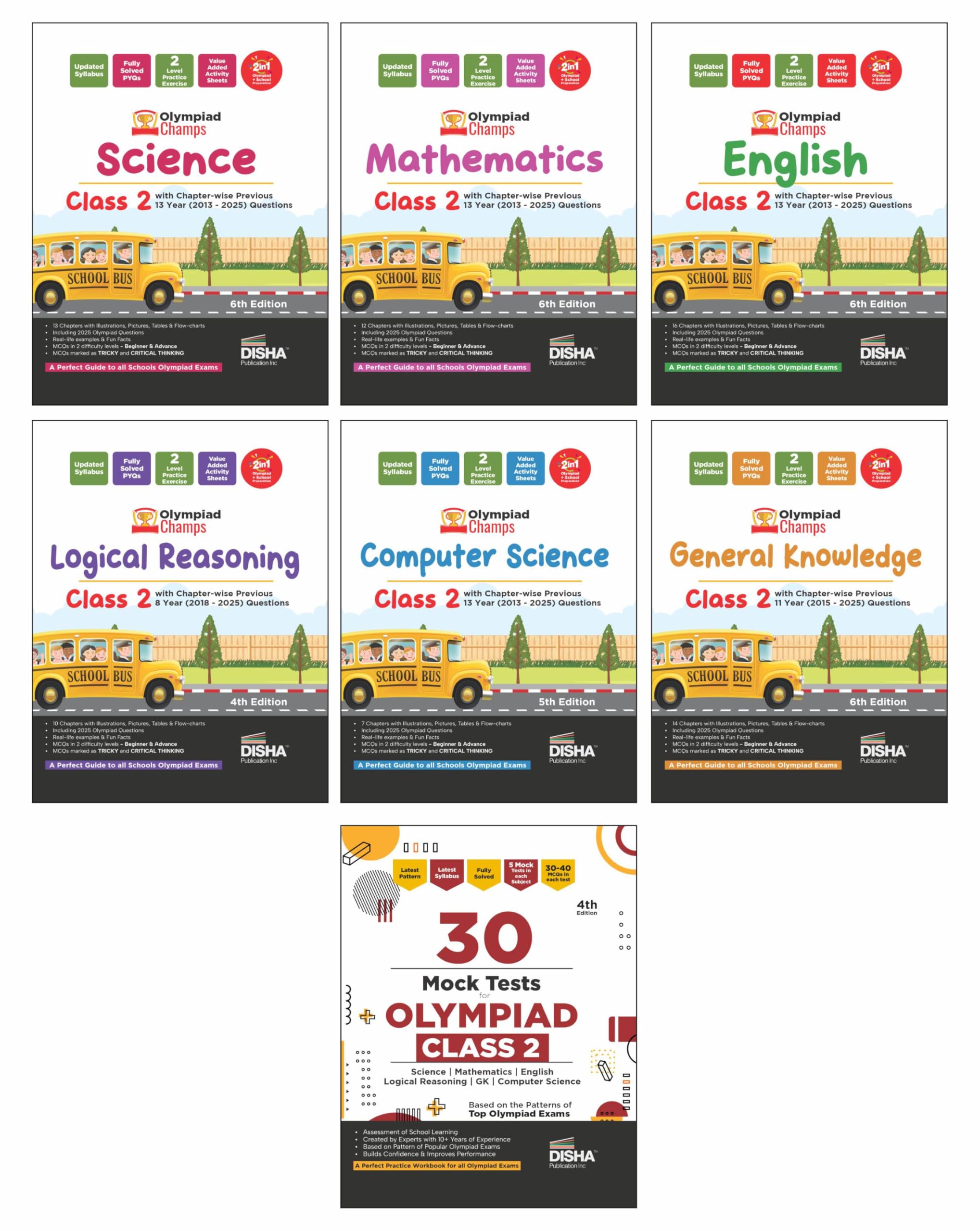 Disha Combo Class 2 (Set Of 7 Books) Olympiad Champs Science, Mathematics, English, Logical Reasoning, Computer Science (Cyber) 
