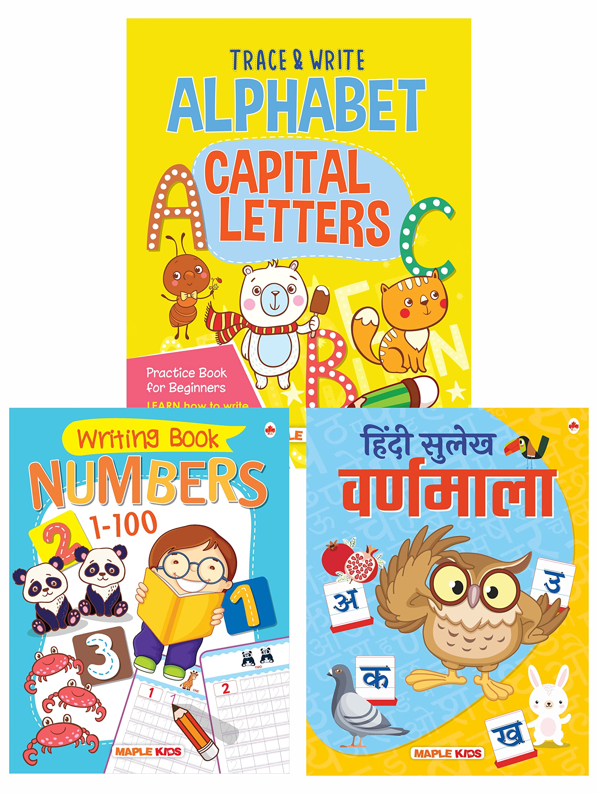 Writing Book Set  Alphabet Capital Letters, Hindi Varnmala, Numbers 1100