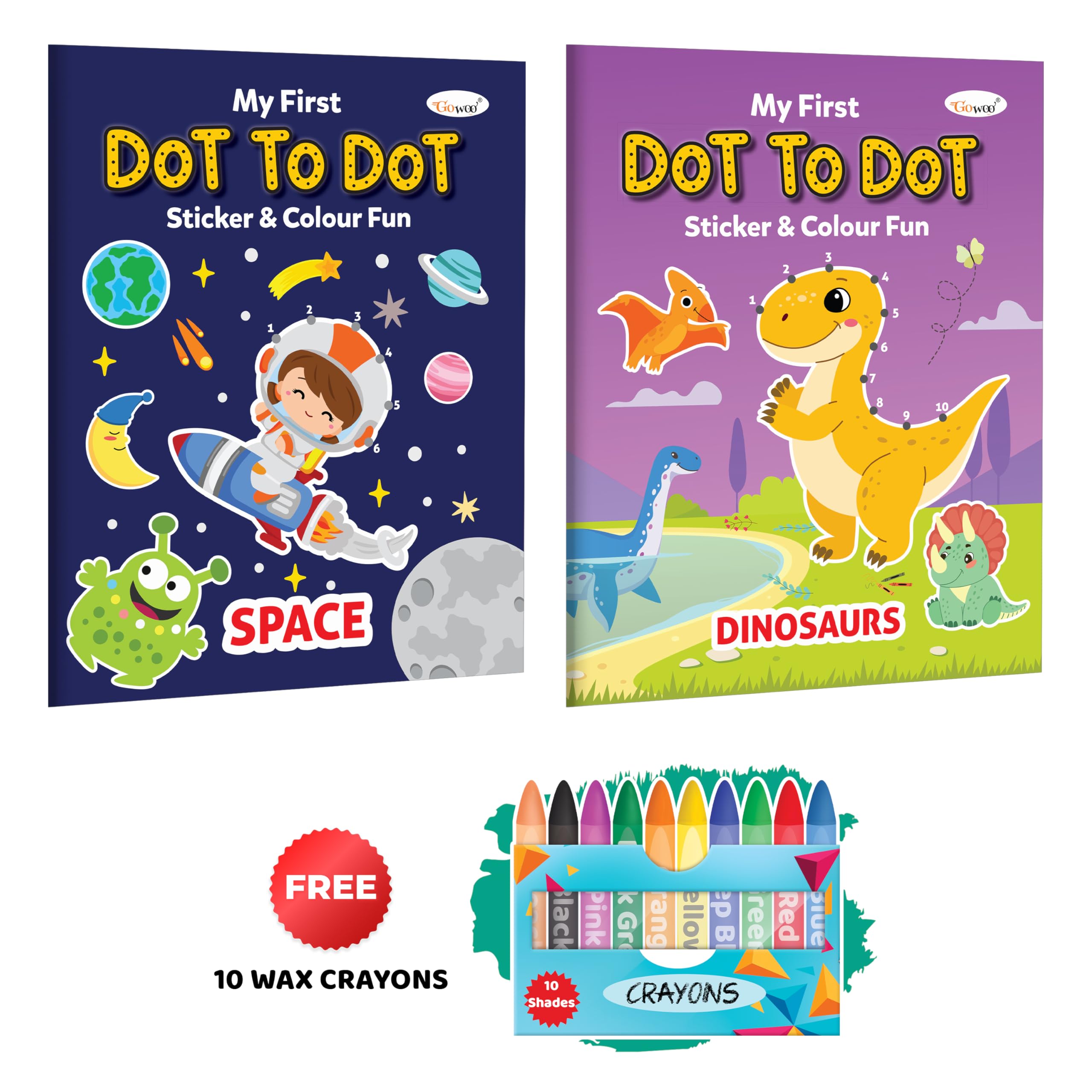 My first Dot to Dot Sticker & Colour Fun  Space and Dinosaurs with 10 Wax Crayons : Sticker and Coloring Fun, Educational Fun C