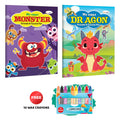 My First Monster and Dragon Sticker and Colour Fun with 10 Wax Crayons : Kids Creative colouring Book, Educational Coloring Book