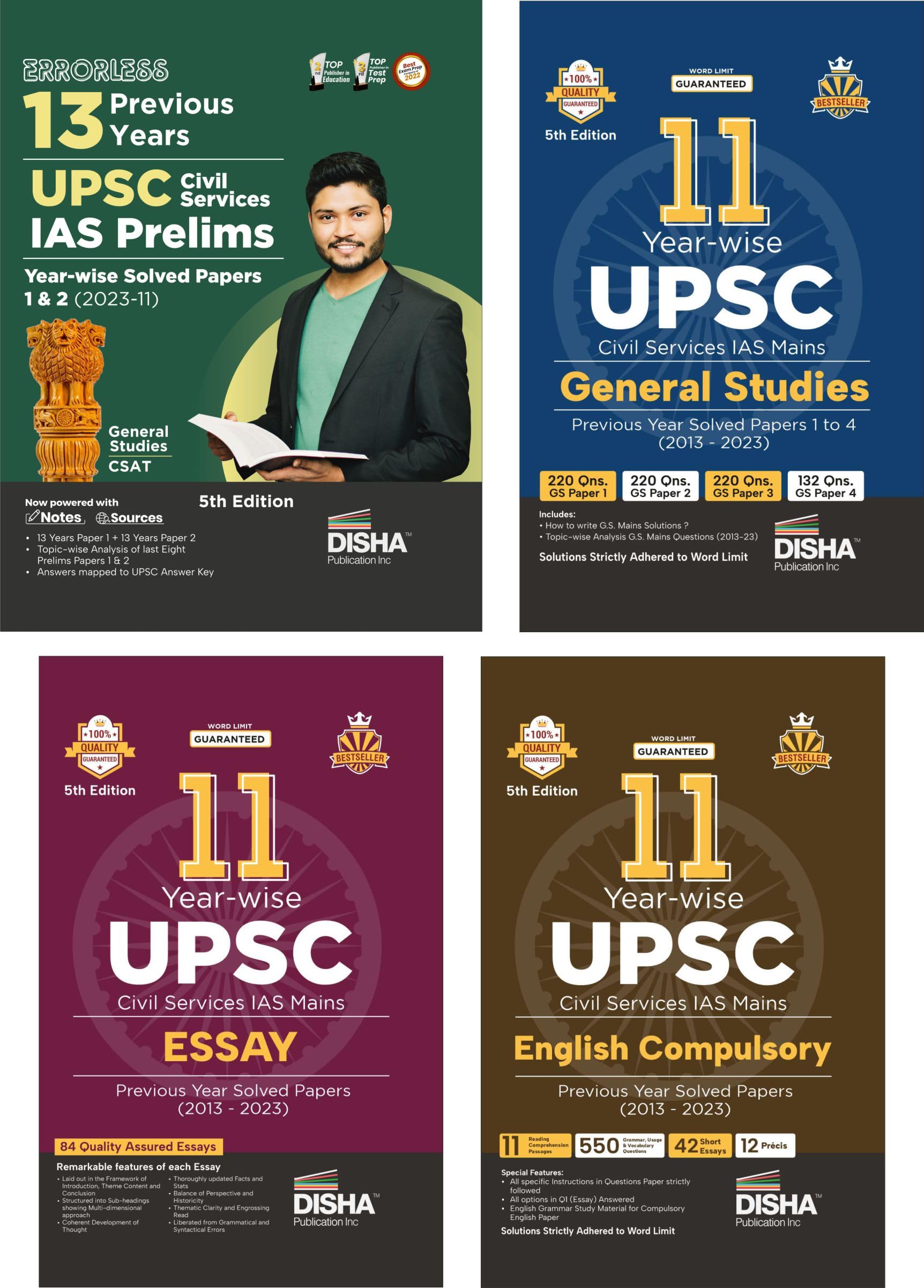 Upsc Civil Services YearWise Previous Year Solved Papers Combo (Set Of 4 Books)  13 Year Ias Prelims & 11 Year Mains General S