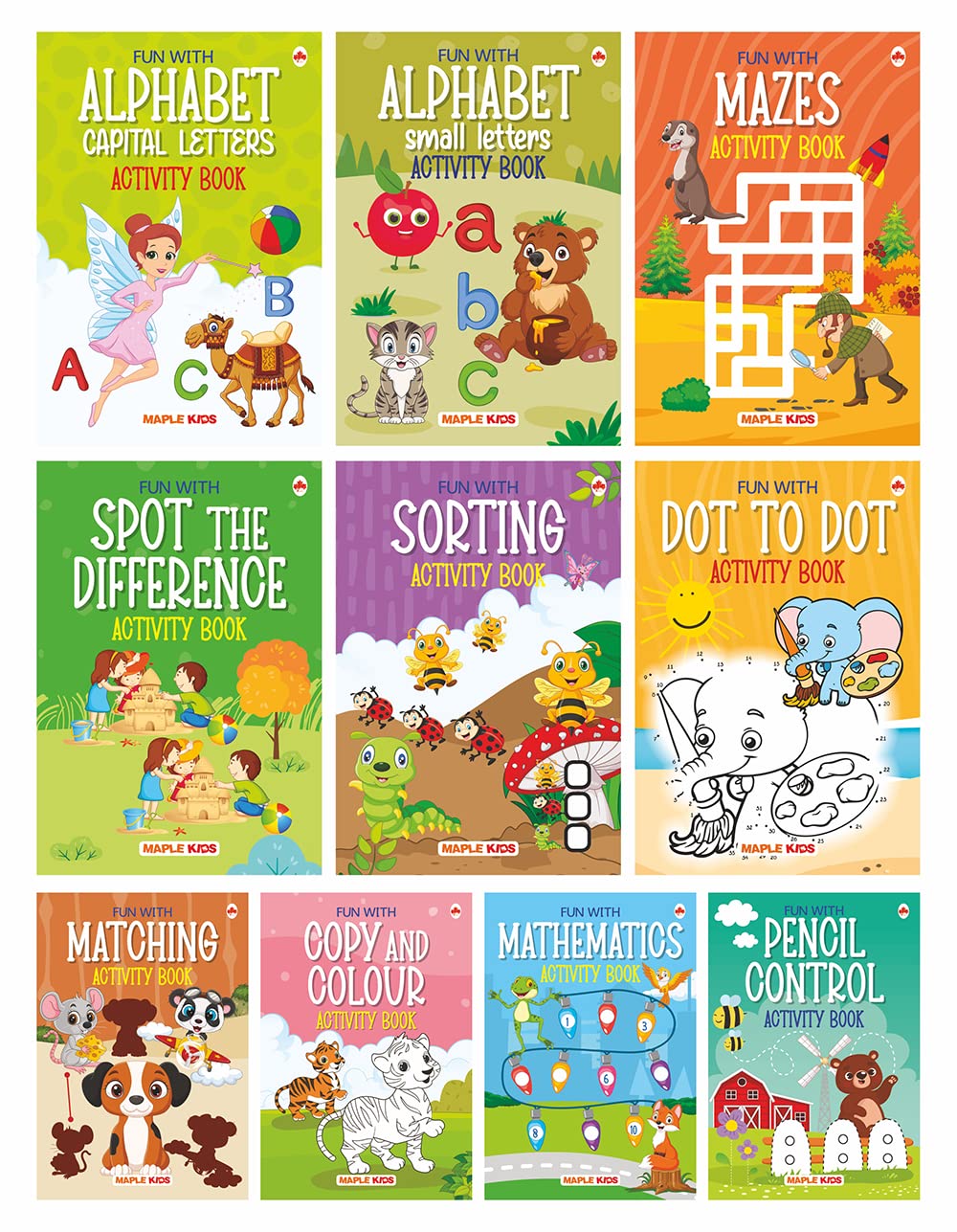 Brain Booster Activity Book Set (Set of 10 books) (Colourful Pages)  3 Years to 5 Years Old  Learn and Practice ABC Capital an