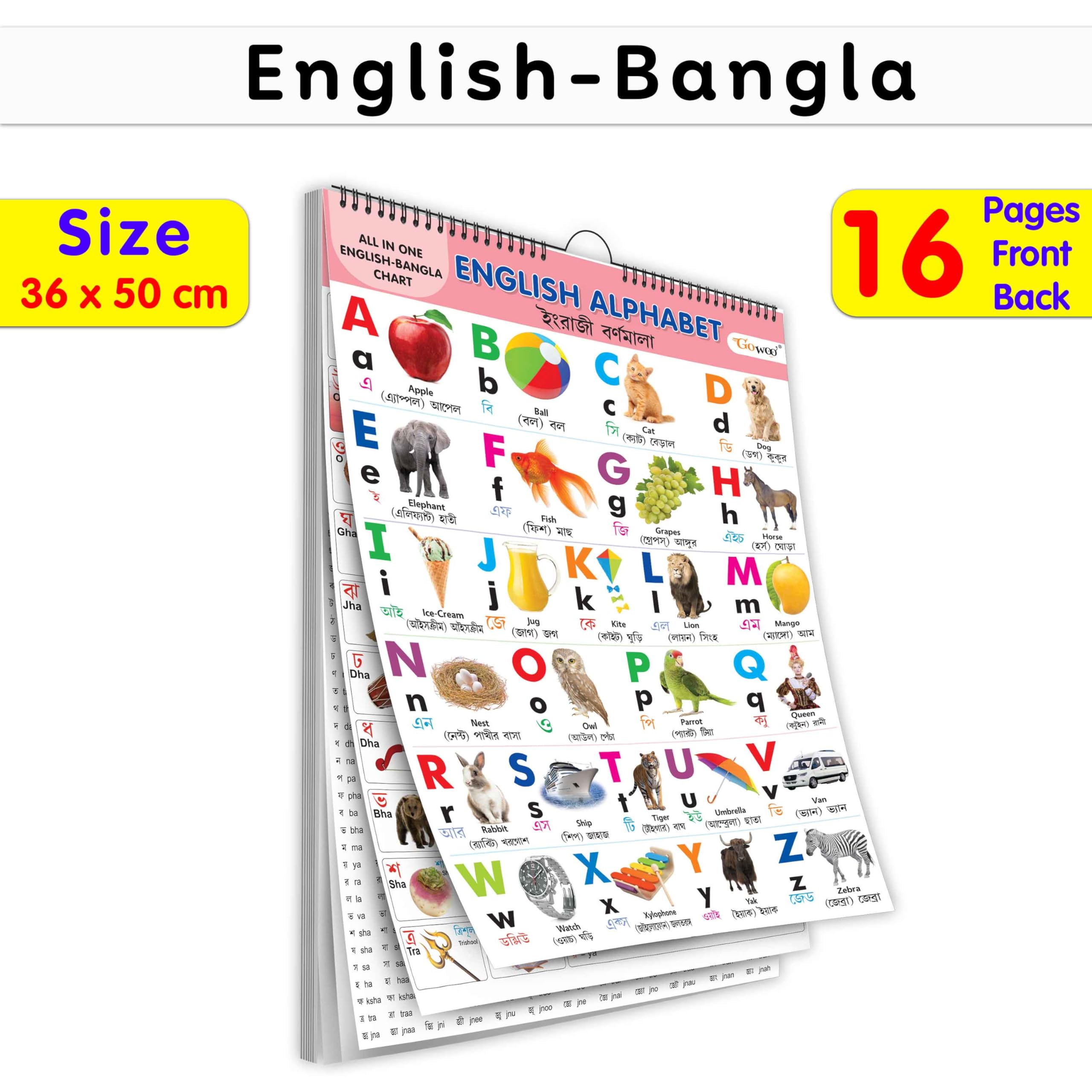 My First ALL IN ONE SPIRAL CHART ENGLISHBANGLA : With 16 Topics ( Big Fonts and Realistic Pictures) | Gift Set For Kids