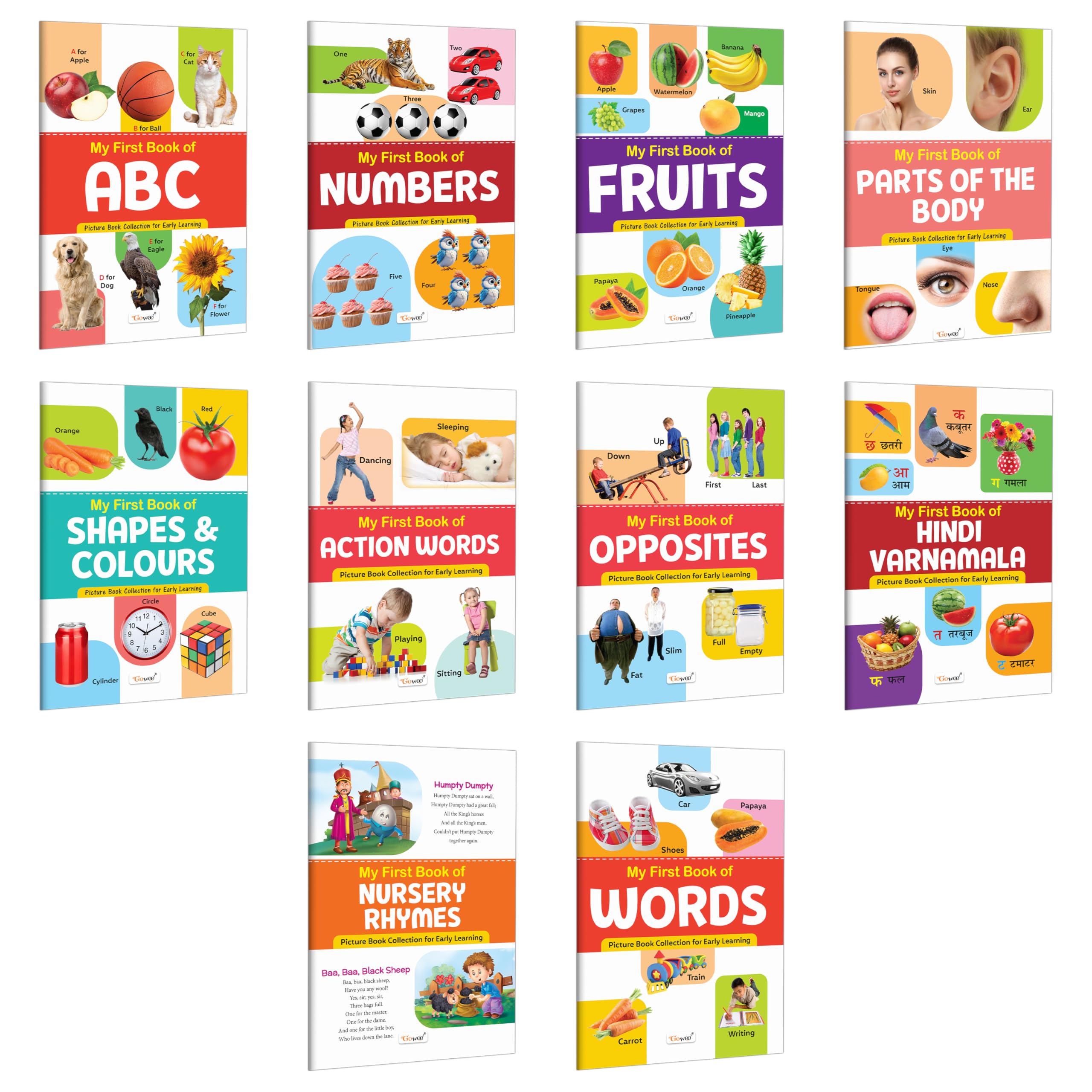 My First Book of ABC, Numbers, Fruits, Parts of the Body and more : all in one learning books, preschool educational books, pic