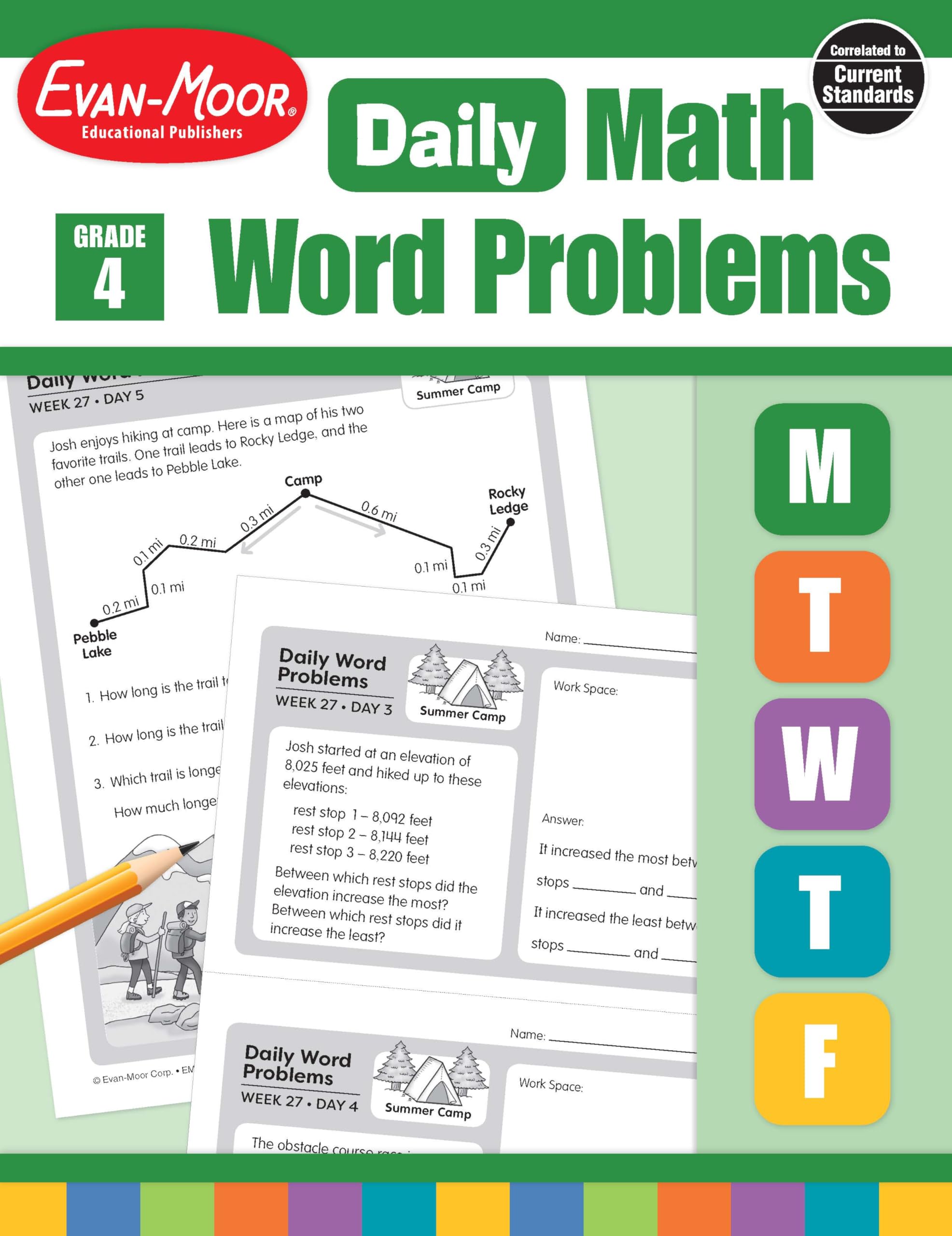 EvanMoor Daily Word Problems, Grade 4, Homeschooling & Classroom Resource Workbook, ProblemSolving Real Life Math Skills, Repr