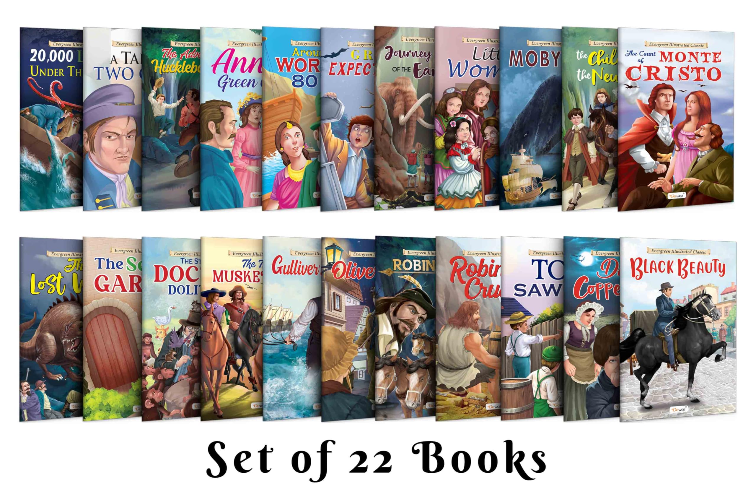 Evergreen Illustrated Classics Books: The Secret Garden, A Tale of Two Cities, Gullivers Travels, The Lost World and more  Il