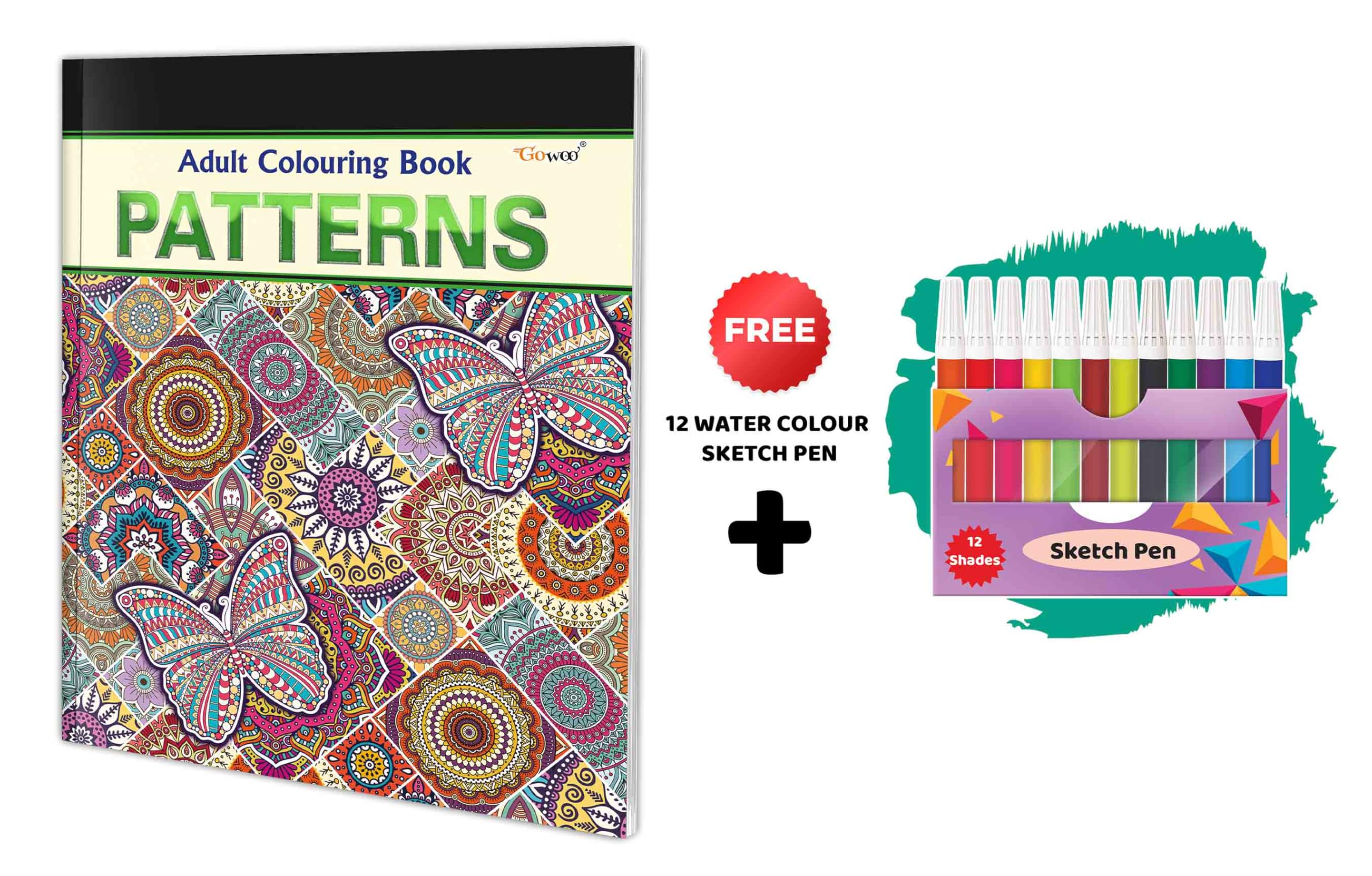 Patterns  Adult Colouring Book With 12 Water Colour Sketch Pen : Coloring book for Relaxation, Art Coloring Book for Adults, Ar