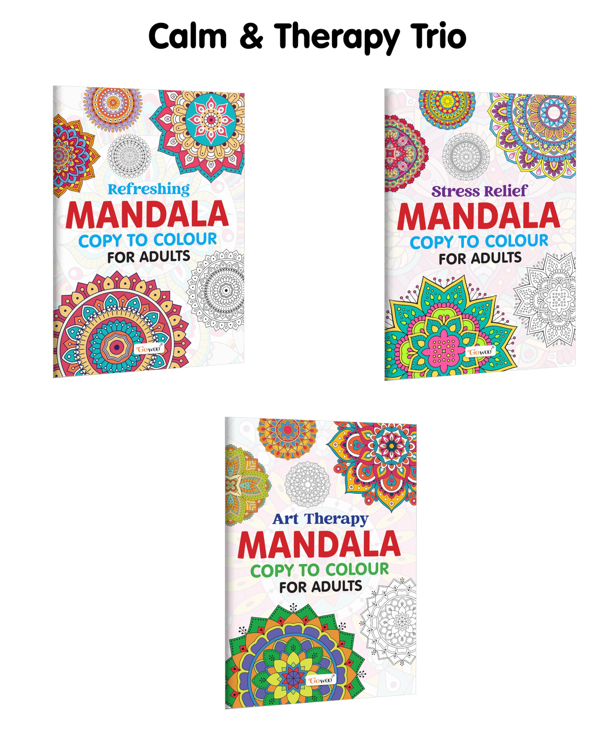 Stress Relief, Art Therapy, Refreshing  Mandala Copy to Colour for Adults : easy colouring book set for adults, positive art p
