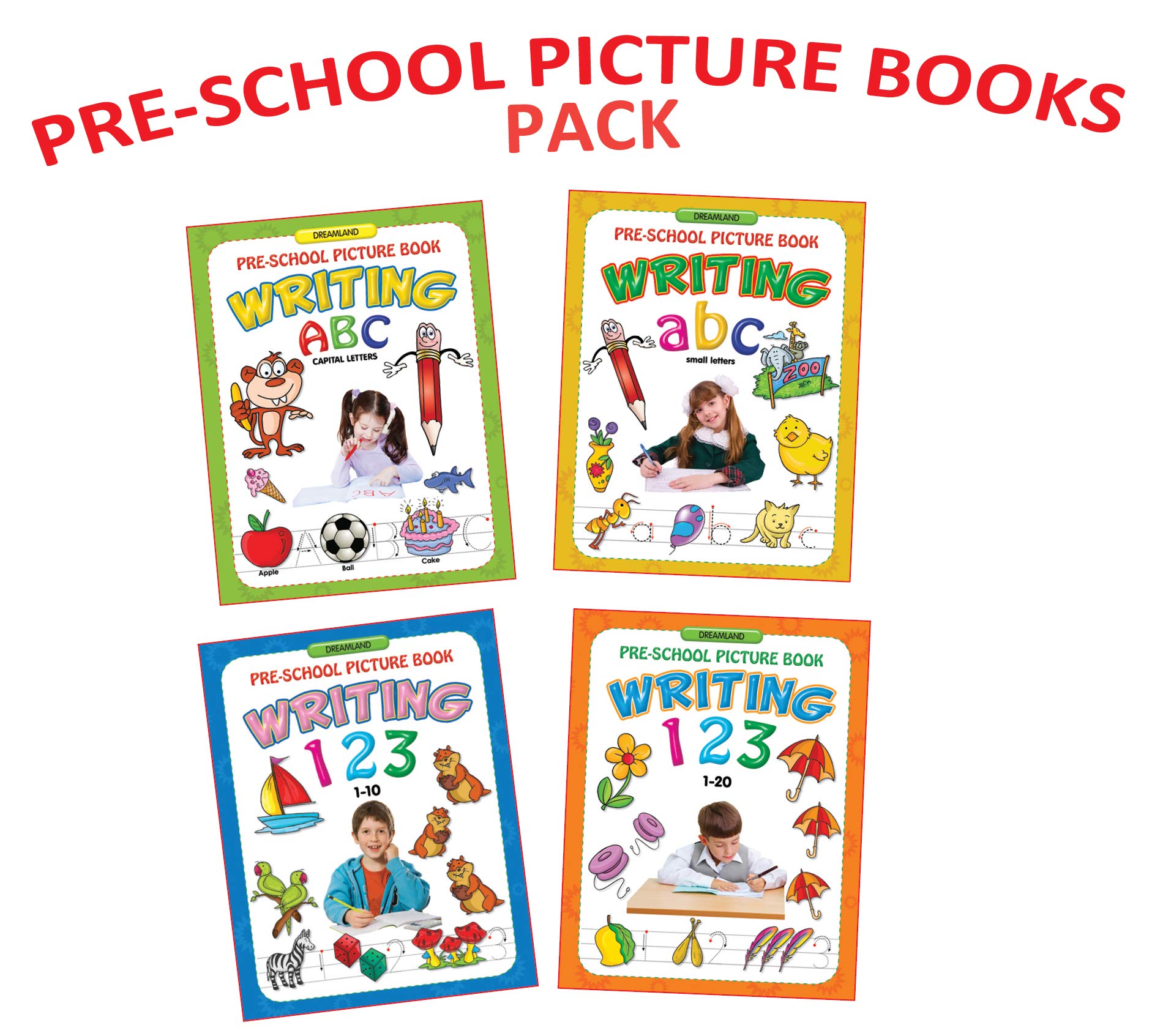 PreSchool Picture Books Pack (Set of 4) | Alphabet Writing (Capital & Small Letters) and Number Writing (110, 120) | Early Le