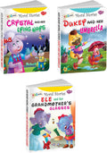 Sawan Set Of 3 Books Kids Board Moral Stories (Crystal And Her Lying Ways, Dukey And Her Umbrella, Ele And Her GranmotherS Gla