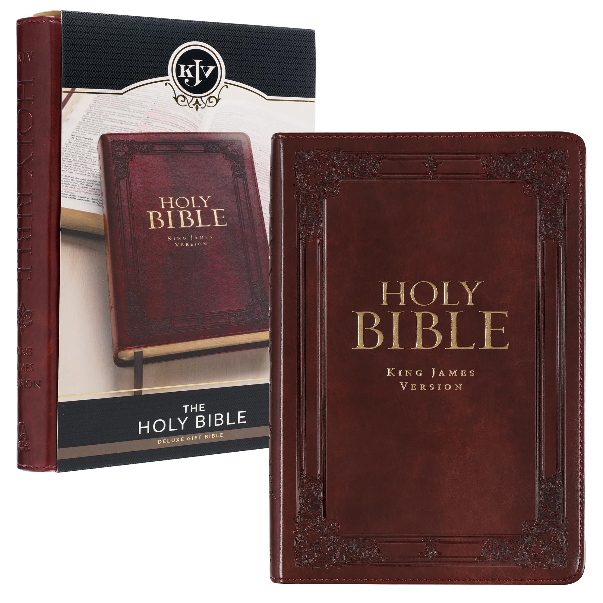 KJV Holy Bible, Standard Size Faux Leather Red Letter Edition Thumb Index & Ribbon Marker, King James Version, Saddle Tan (KJV D