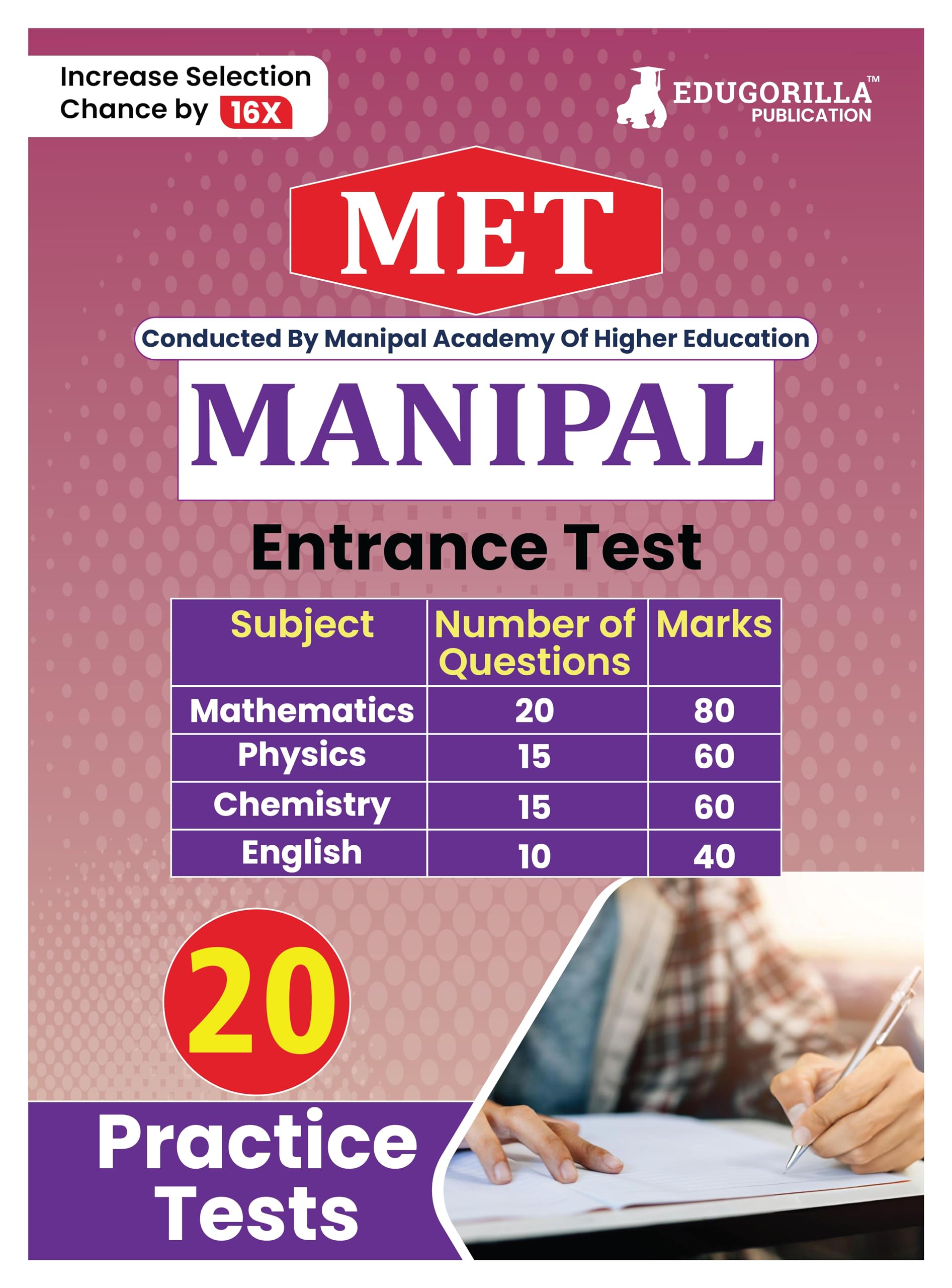MET  Manipal Entrance Test 2024 | Manipal Academy of Higher Education (MAHE)  20 Practice Mock Tests (1200 Solved Questions) w
