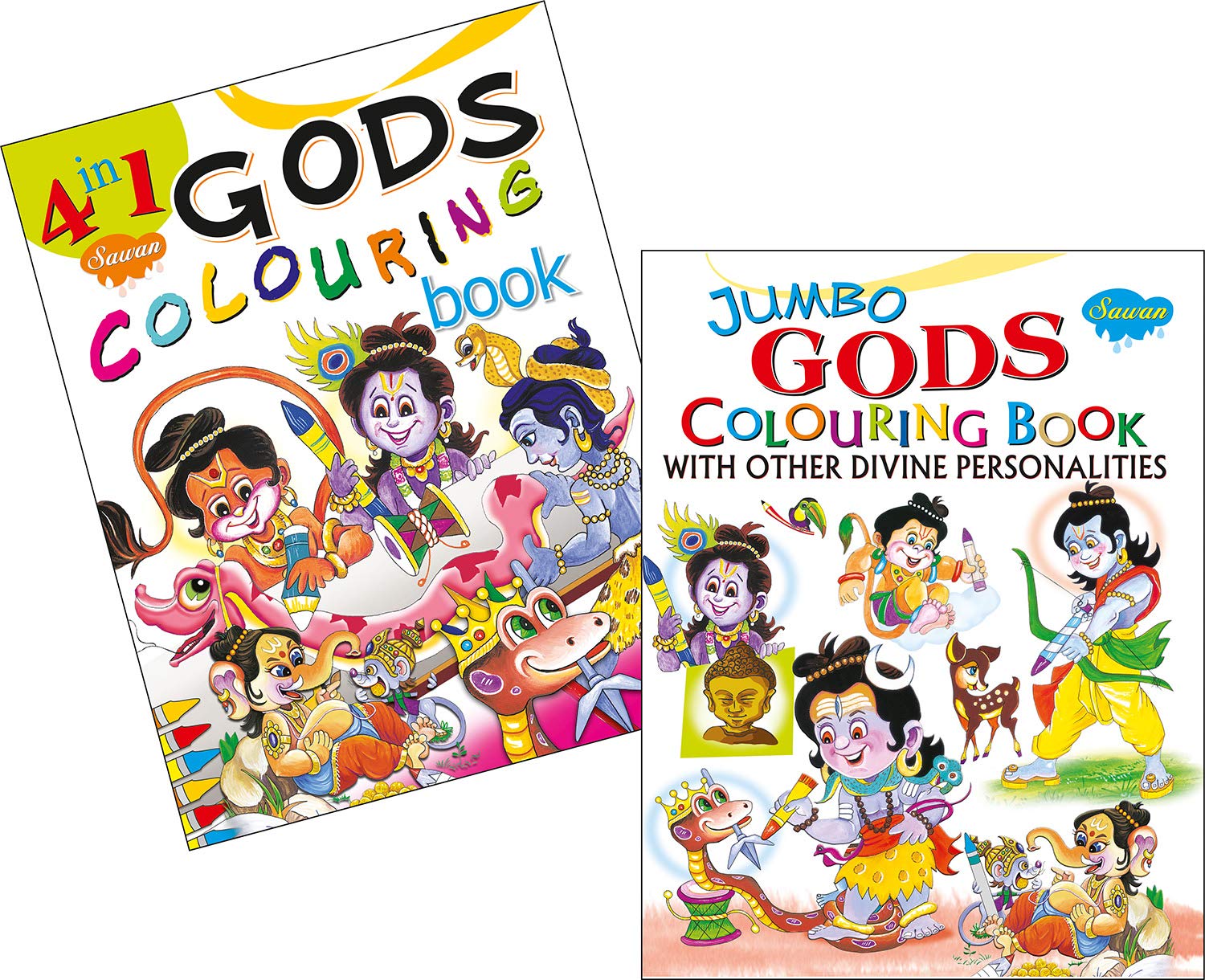 Set Of 2 Books, 4 In 1 Gods Colouring Book And Jumbo Gods Colouring Book (With Other Divine Personalities ) [Perfect Paperback] 