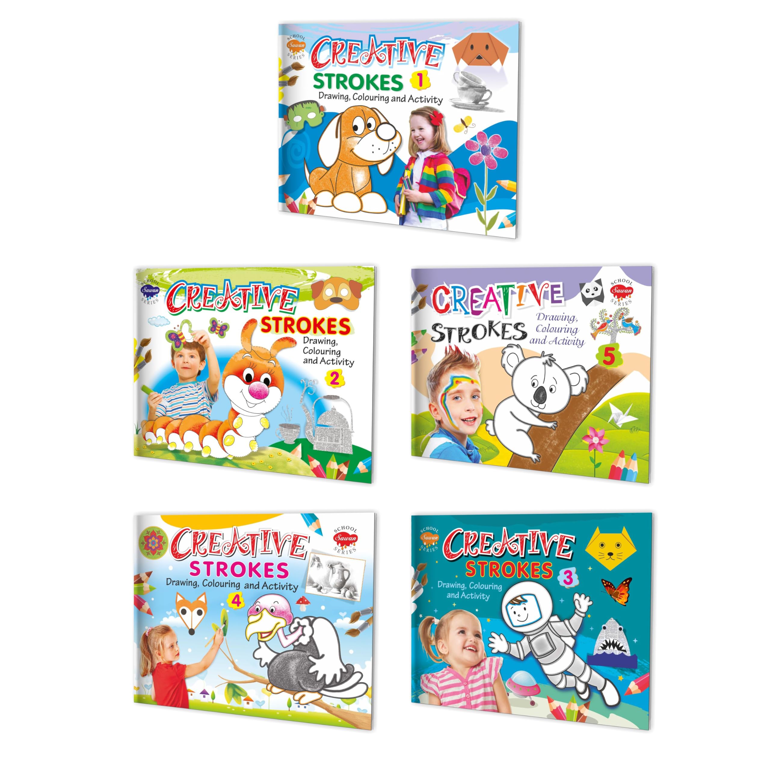 Sawan Creative Strokes, Drwing, Colouring And Activity  1 To 5 | Set Of 5 Books