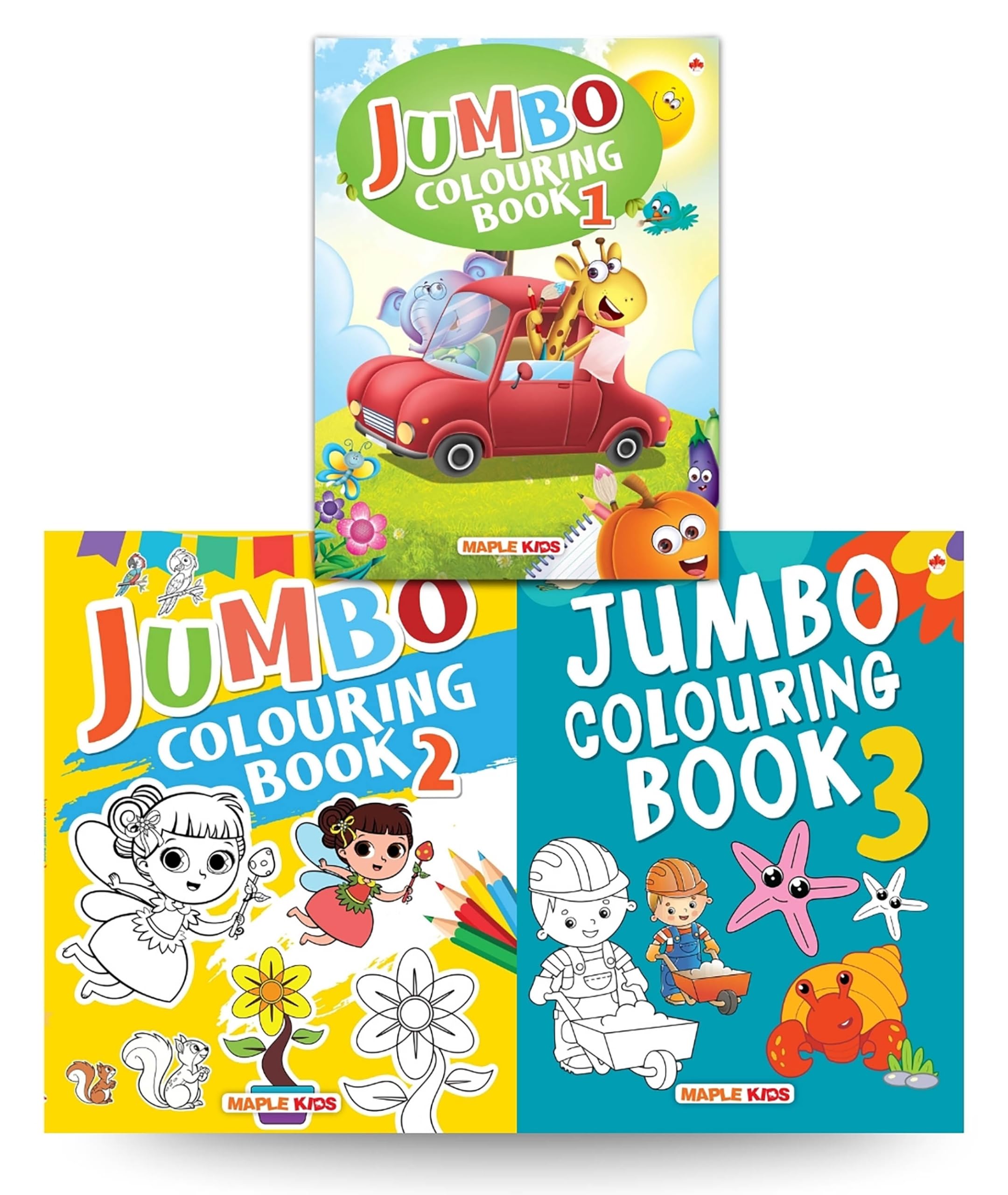 Jumbo Colouring Books (Set of 3 Books)  Gift to Children for Painting, Drawing & Colouring  Shapes, Numbers, Animals, Flags, F