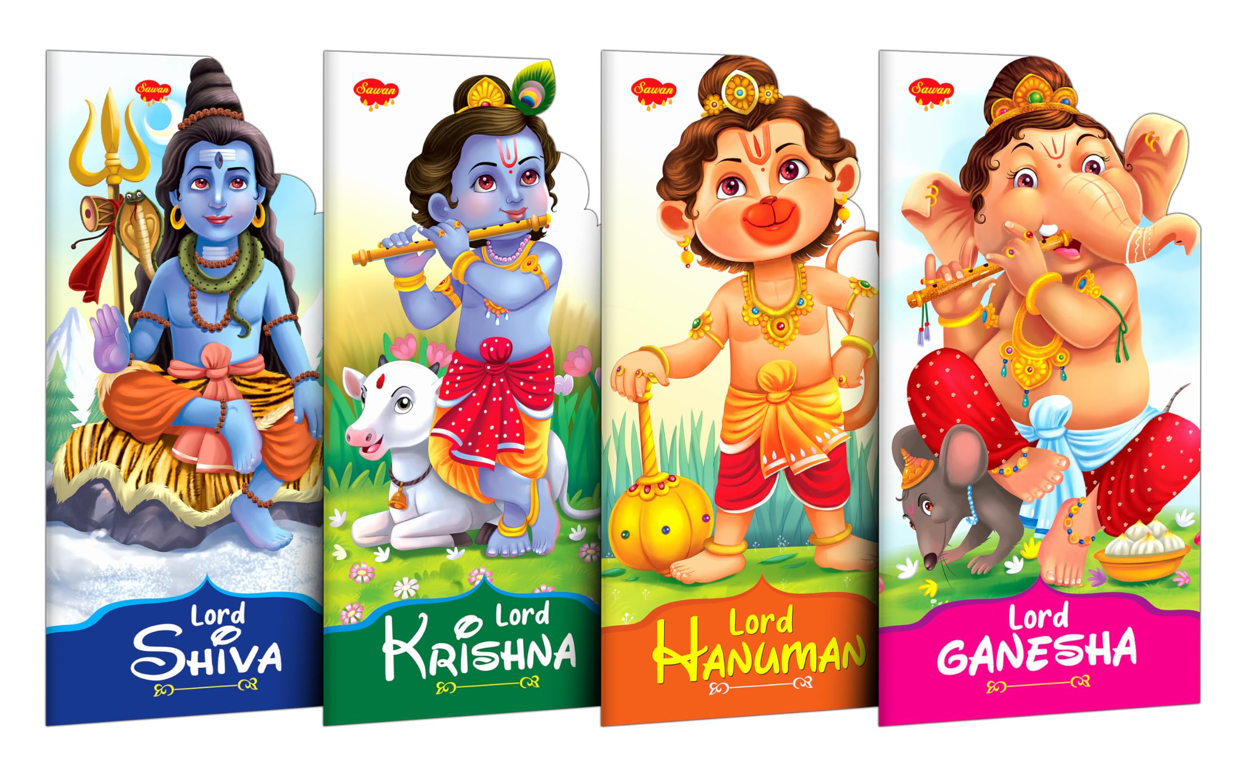 Lord Shiva, Krishna, Hanuman And Ganesha In English : Mythical tales for young kids, Diecut books for toddlers, Childrens myt