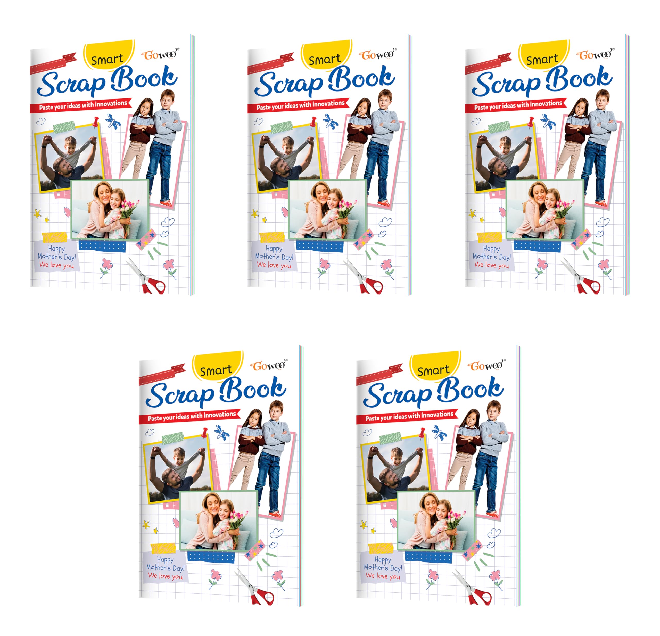 Smart Scrap Book : Pack of 5  A4 Size Colorful Books, 24 Pages Each, Great for Kids Art, School Projects & Creative Fun