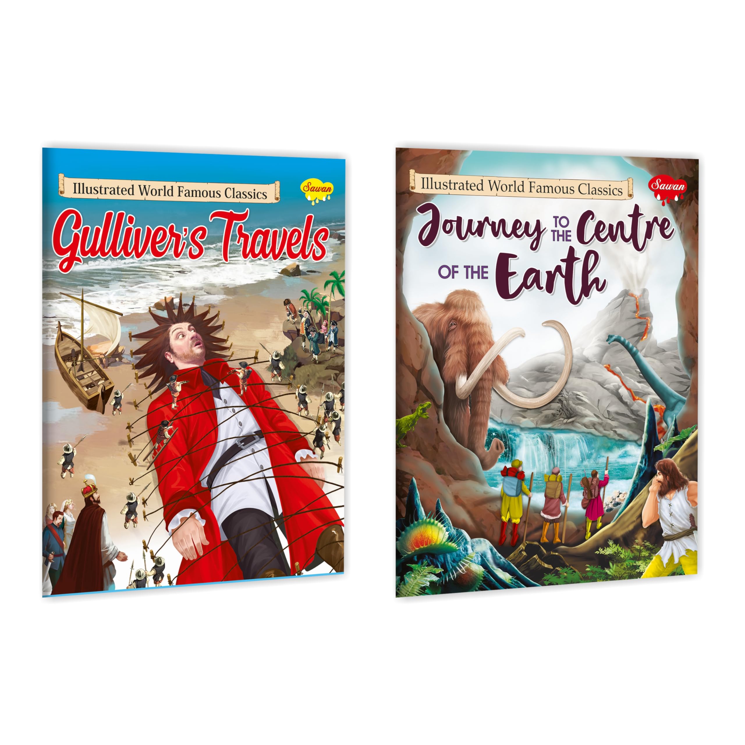 Illustrated World Famous Classic GulliverS Travels And Journey To The Center Of The Earth | Pack Of 2 Books