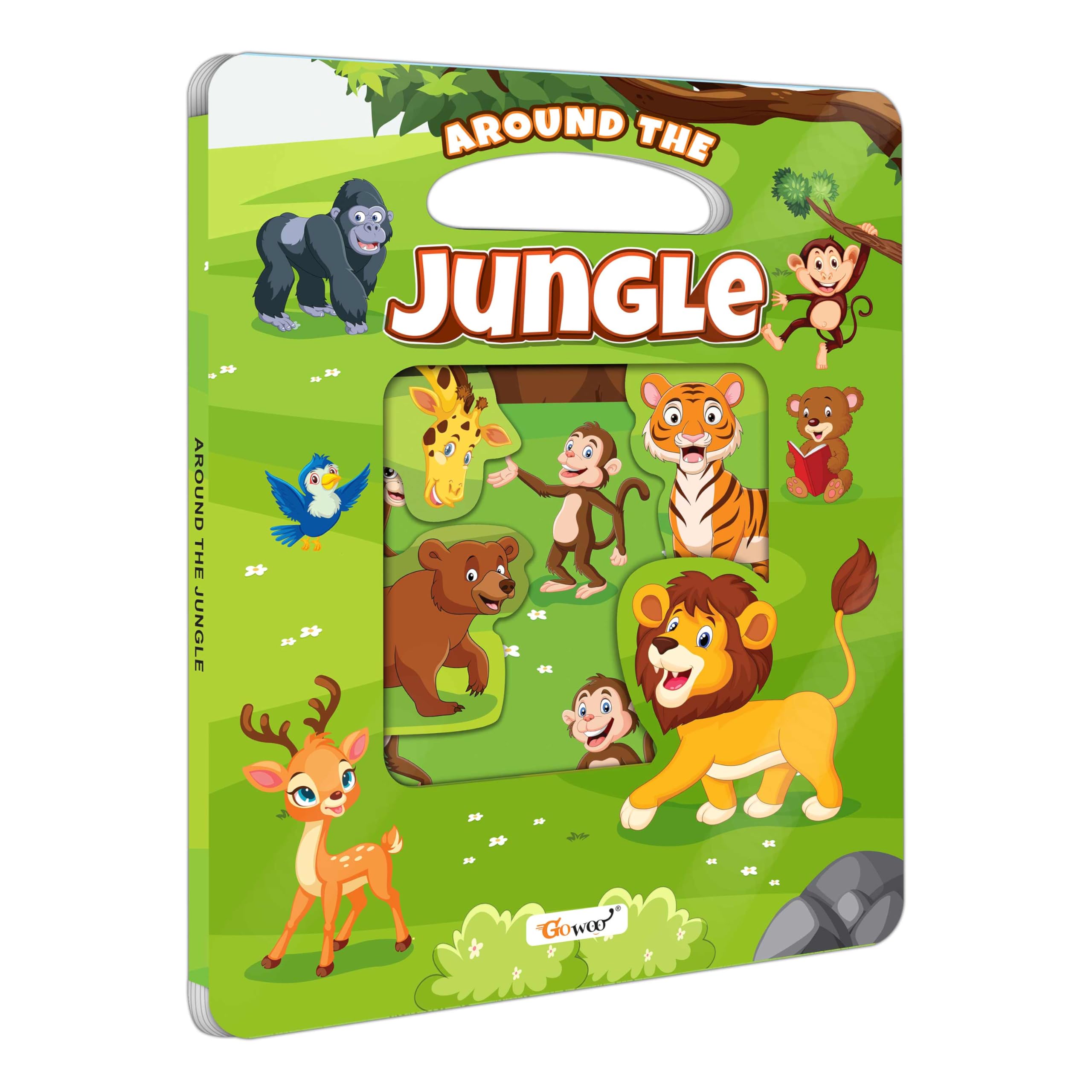 Around the Jungle Window Cut Board Book : Fun Educational Picture Book for Kids, Early Learning Jungle board book for kids, Int