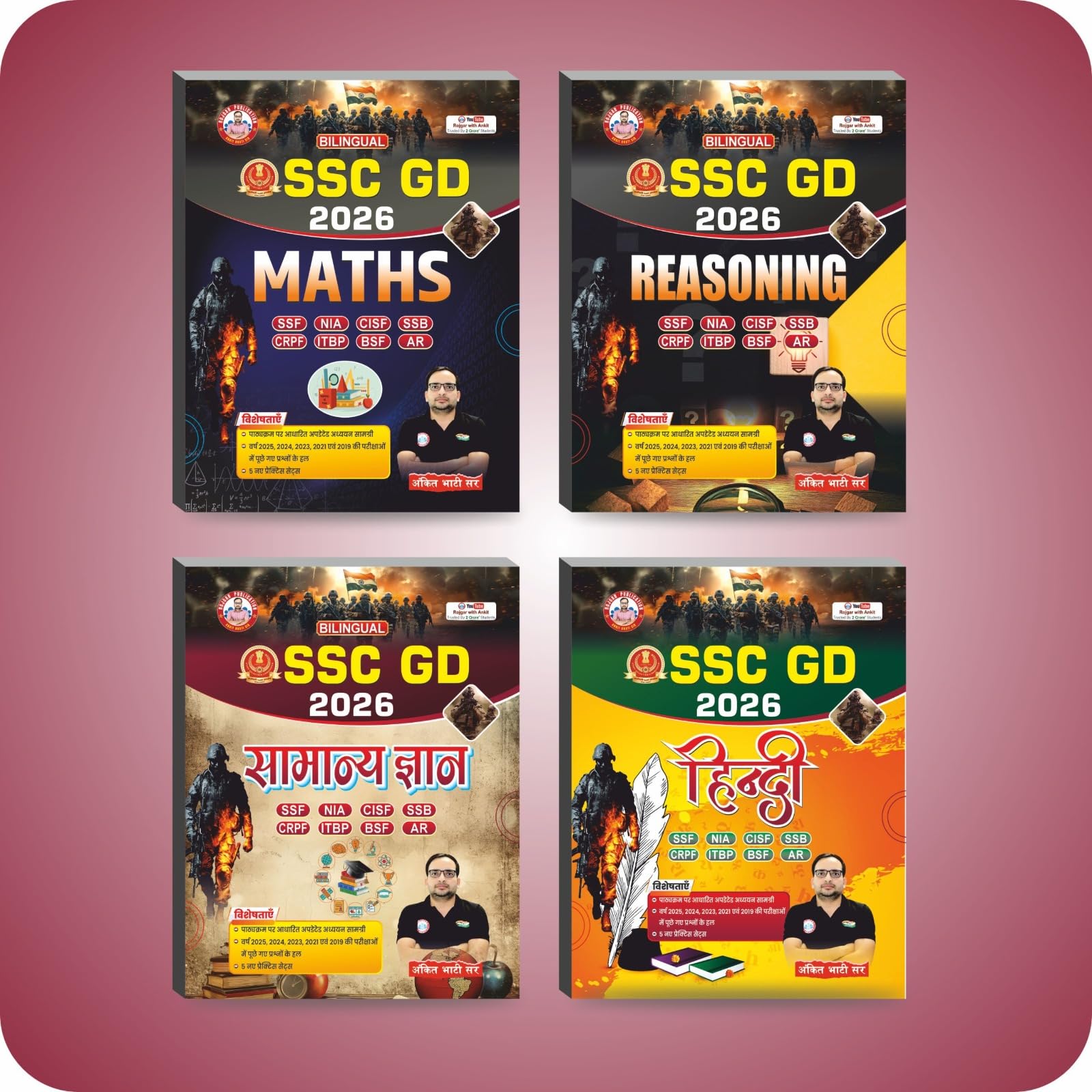 Ssc Gd Combo2026 In Bilingual ( Maths,Reasoning,Samanya Hindi,Samanya Adyayan/Gyan) Set Of 4 Books By Ankit Bhati Sir