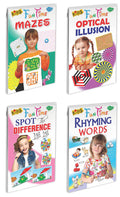 Set Of 4 Books, Kids Fun Time : Mazes, Optical Illusion, Spot The Difference And Rhyming Words