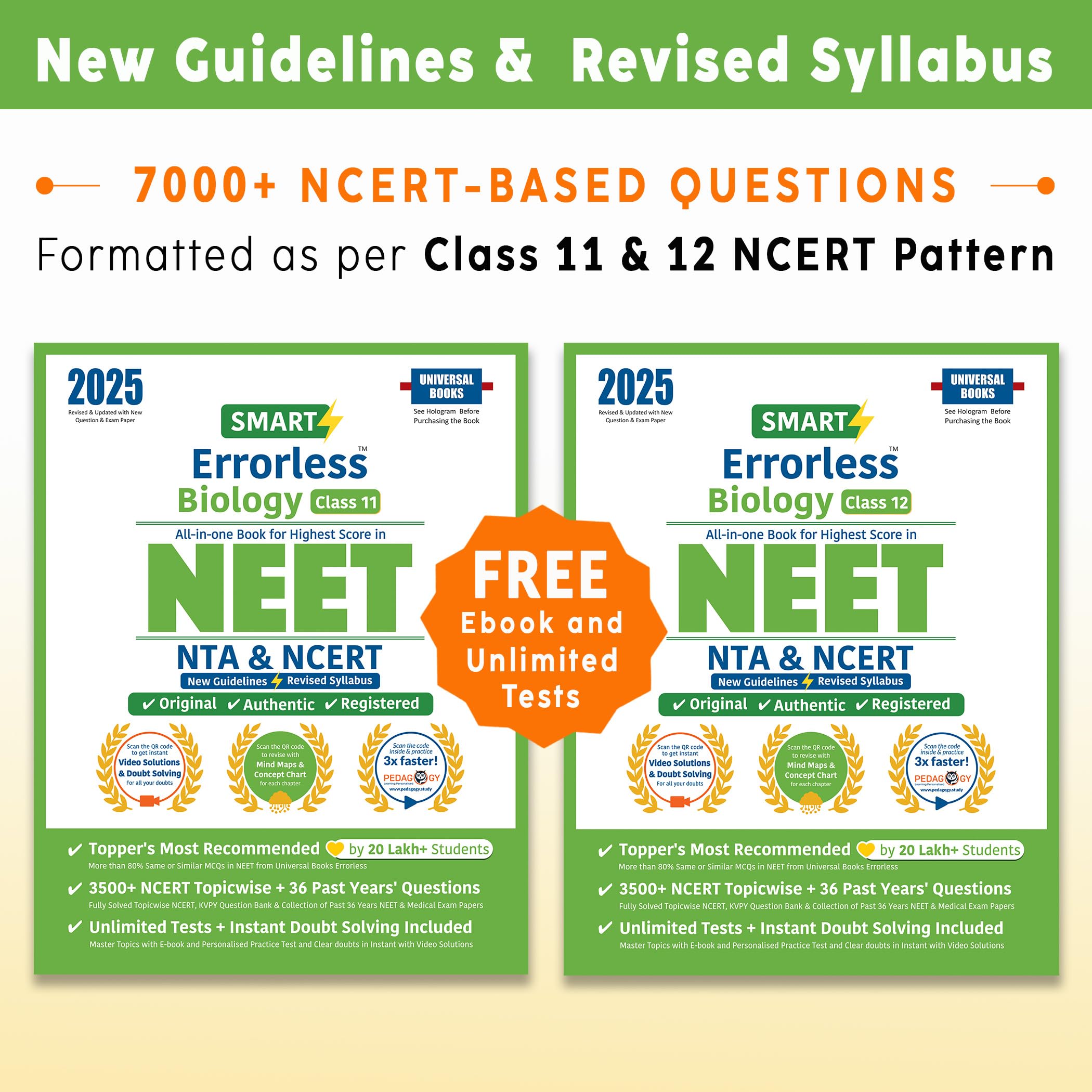 Smart Errorless Biology NEET Class 11 & 12 (2025)  NCERT Based | 7000+ NCERT & New Pattern Questions | 36 Past Years Papers | R