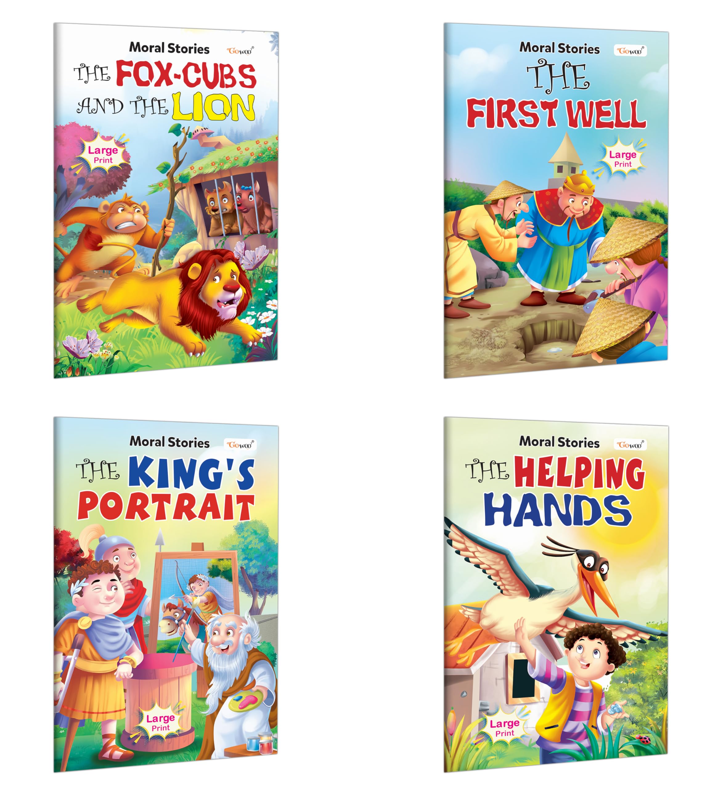 Fox Cubs And The Lion, The First Well, KingS Portrait And The Helping Hands  Moral Stories : Children learning story book, B