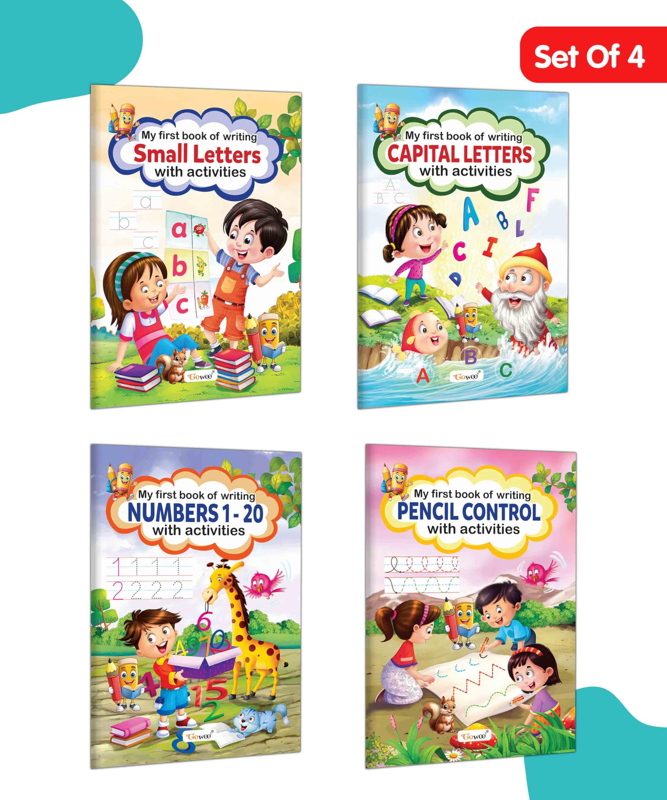 Kids Writing Skills Activity Book : Preschool activity books, Letter and number activities, Kids learning books | Combo of 4 b