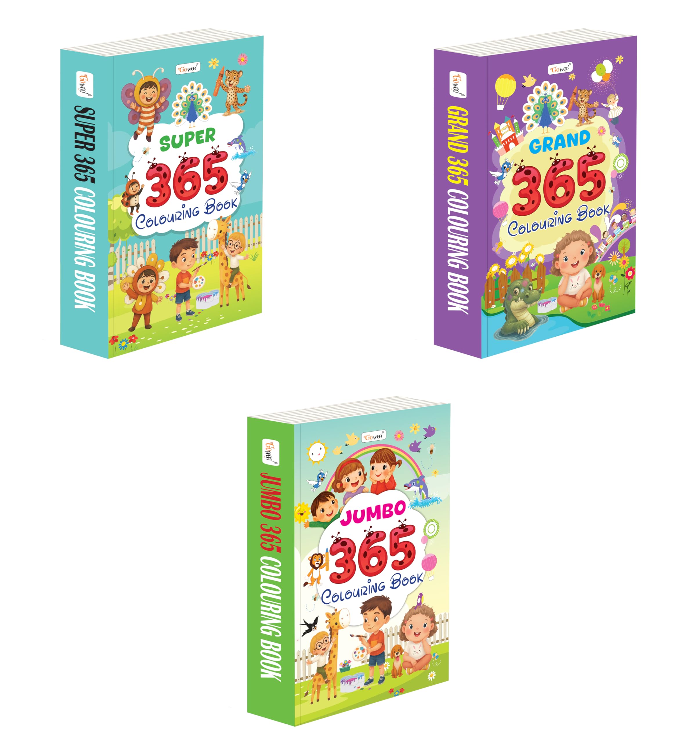 GRAND, JUMBO and SUPER  365 Colouring Book : Educational book combo, Early childhood creative workbook, Visual learning throug