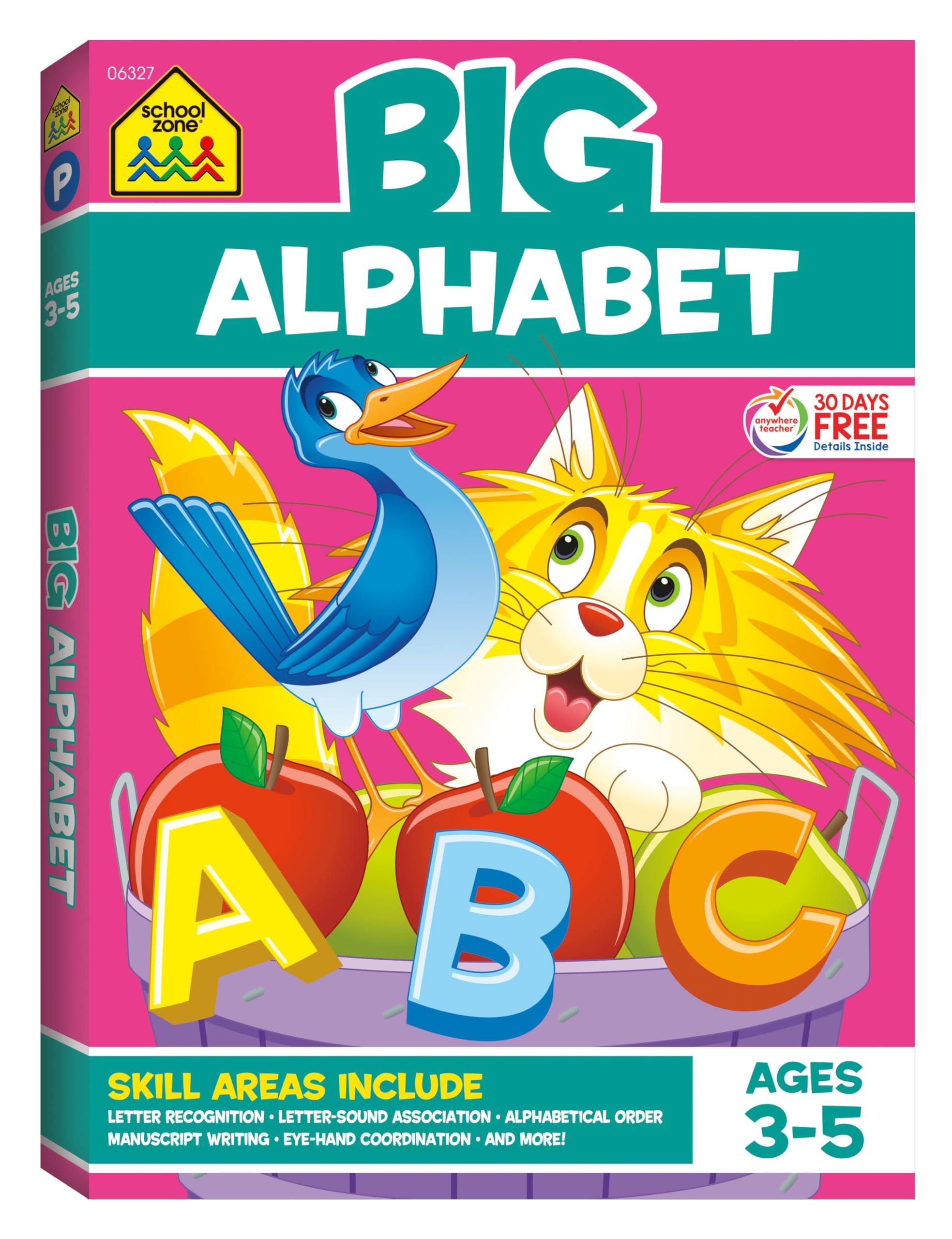 School Zone  Big Alphabet Workbook  320 Pages, Ages 3 to 5, Preschool to Kindergarten, Beginning Writing, Tracing, ABCs, Upper