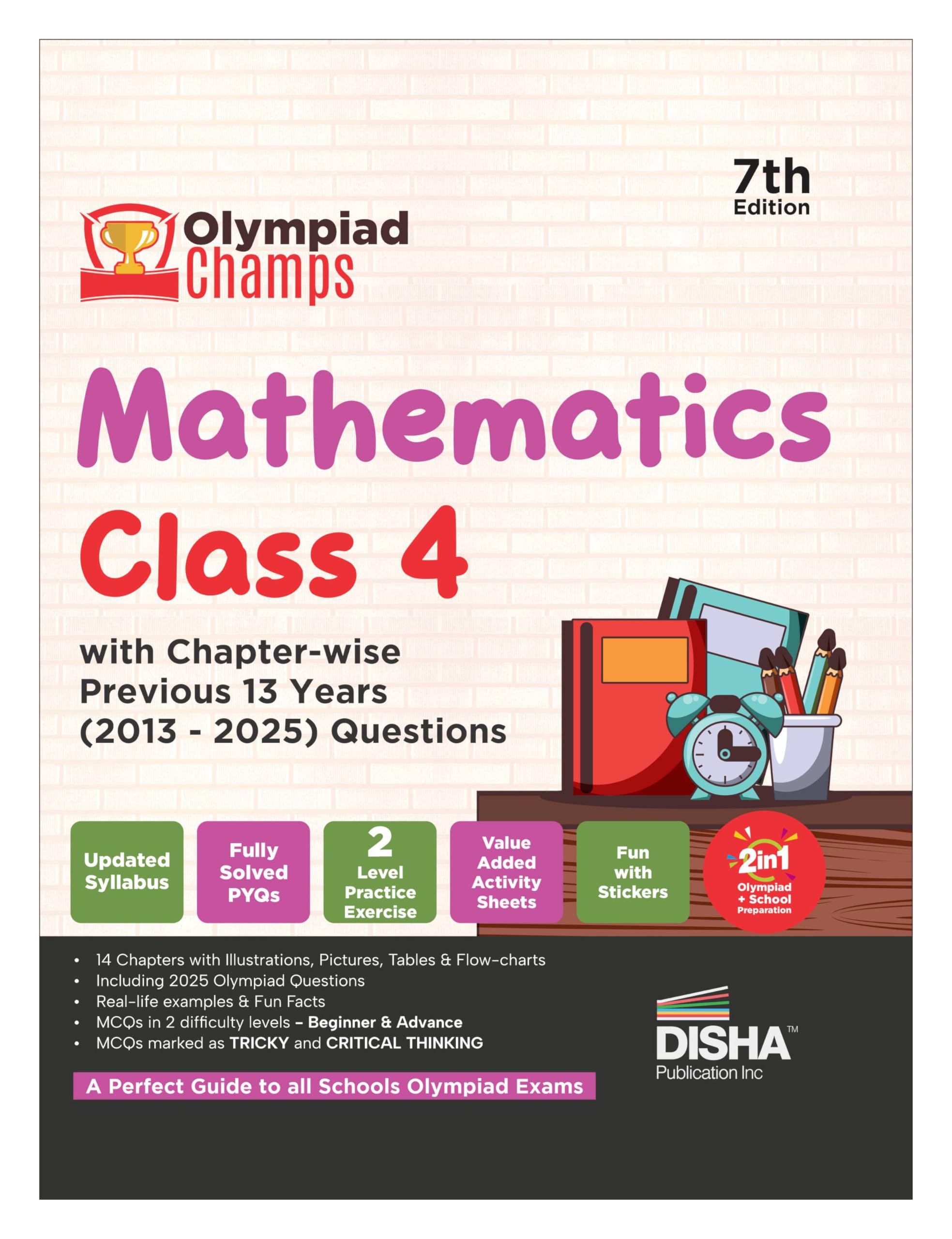 Disha Olympiad Champs Mathematics Class 4 With ChapterWise Previous 13 Year (2013  2025) Questions 7Th Edition | Complete Prep