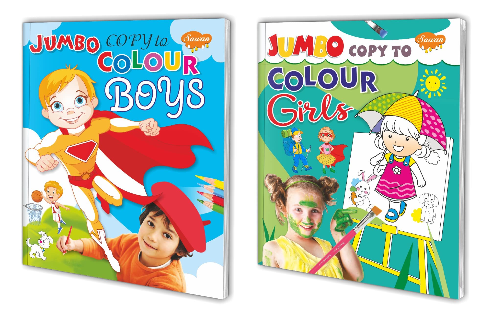 2 Colouring Books | Jumbo Copy To Colour Boys | Jumbo Copy To Colour Girls