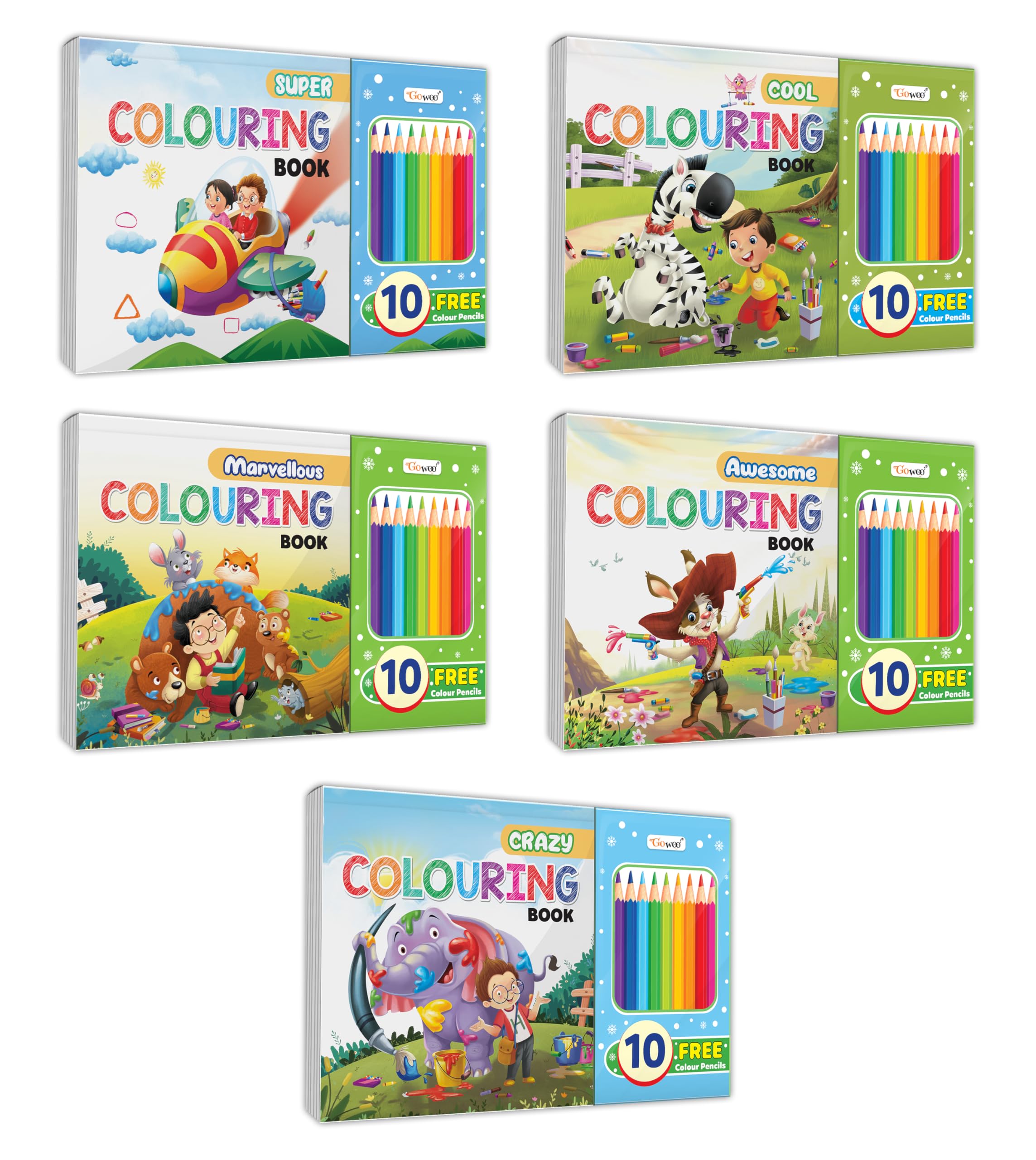 Super, Cool, Marvellous, Awesome and Crazy Colouring Book : Creative Coloring book, Colouring book for young learners with 10 fr