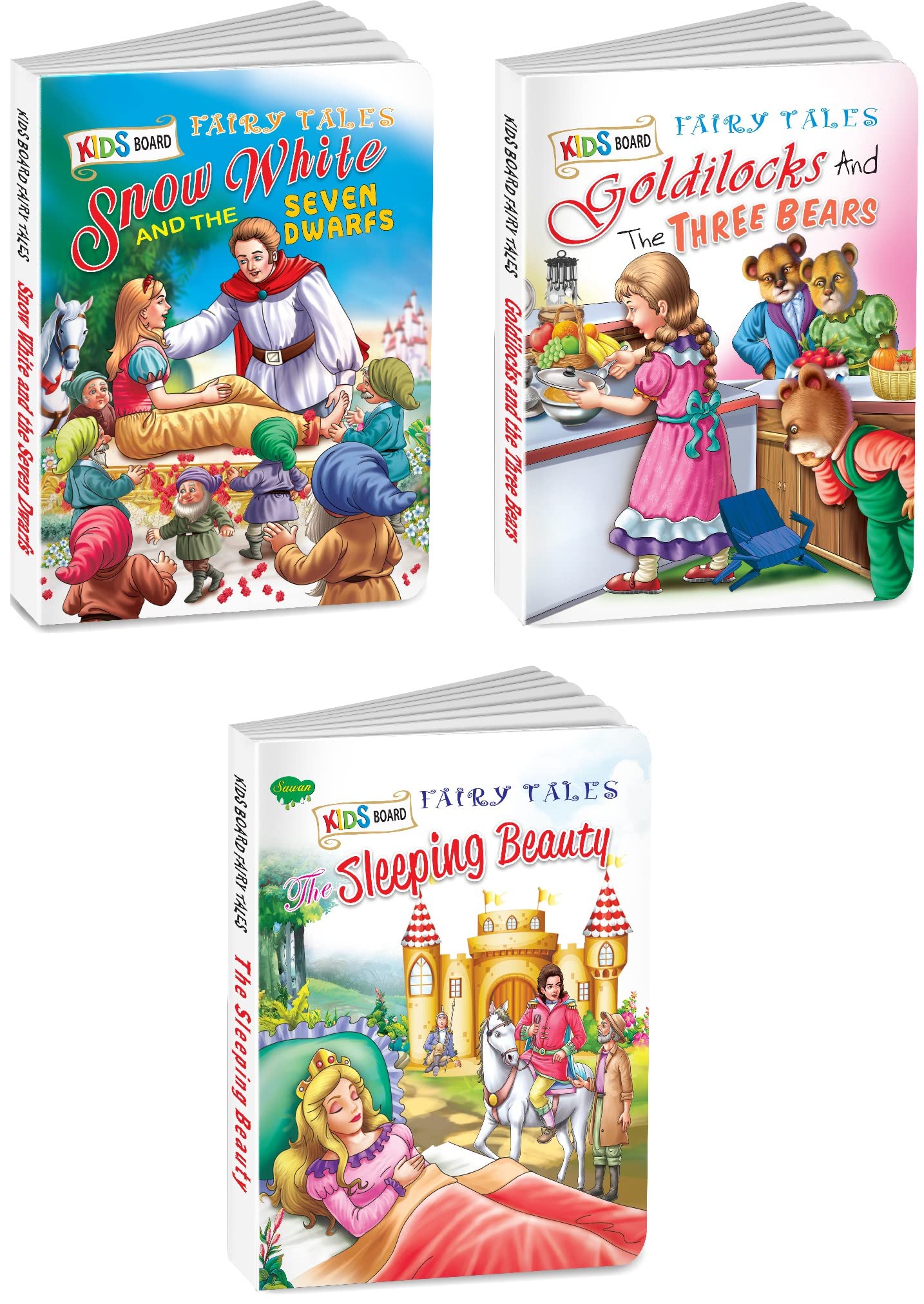 Sawan Set Of 3 Books, Kids Board Fairy Tales (Snow White And The Seven Dwarf, Goldilocks And The Three Bears, The Sleeping Beaut