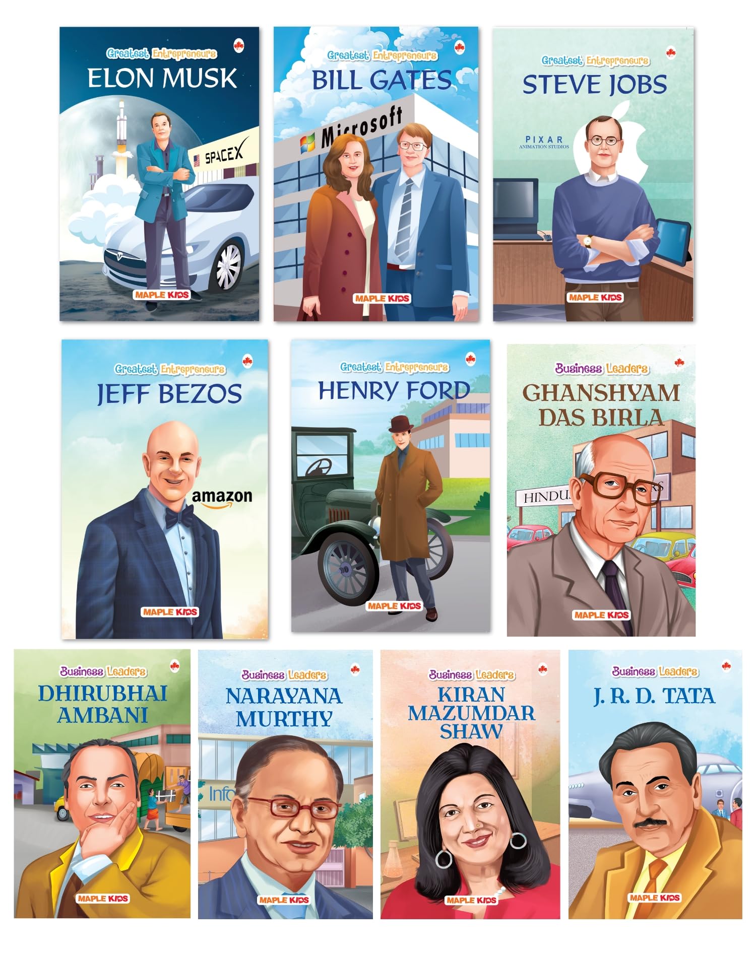 Story Books for Kids  Greatest Entrepreneurs (Set of 10 Books) (Illustrated)  Biographies for Kids  Elon Musk, Bill Gates, Je