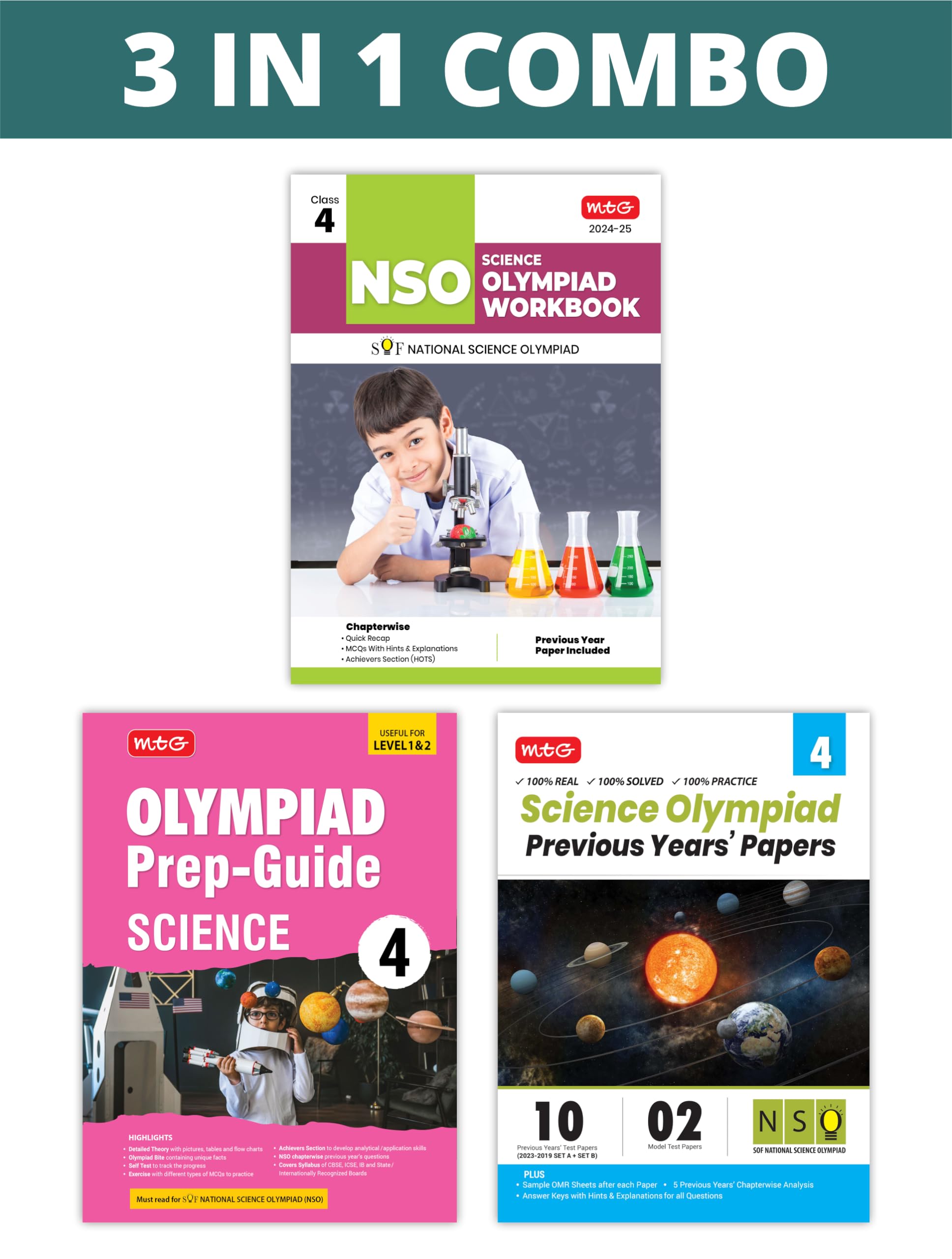 MTG National Science Olympiad (NSO) Workbook, PrepGuide & Previous Years Papers (PYQs) with Mock Test Paper Class 4  SOF Olymp