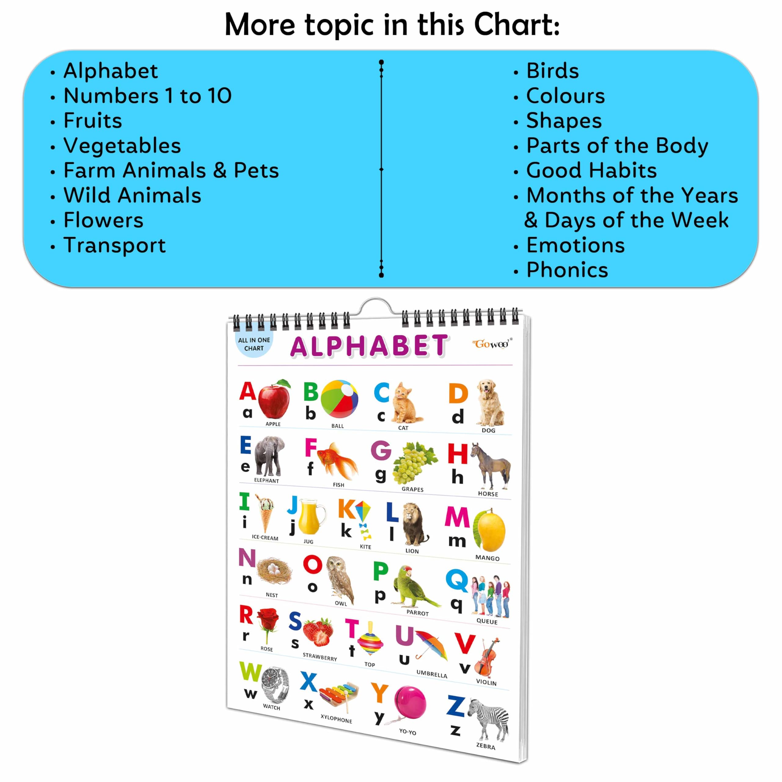 My First ALL IN ONE SPIRAL CHART : Chart For Children, Learning Chart For Kids, Early learning Chart With 16 Topics
