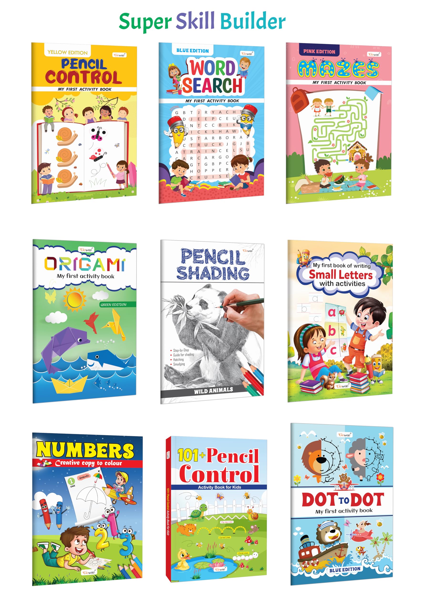 My First Activity Book: Pencil Control Yellow Edition, Word Search Blue Edition and more : Kids activity pack, Pencil control