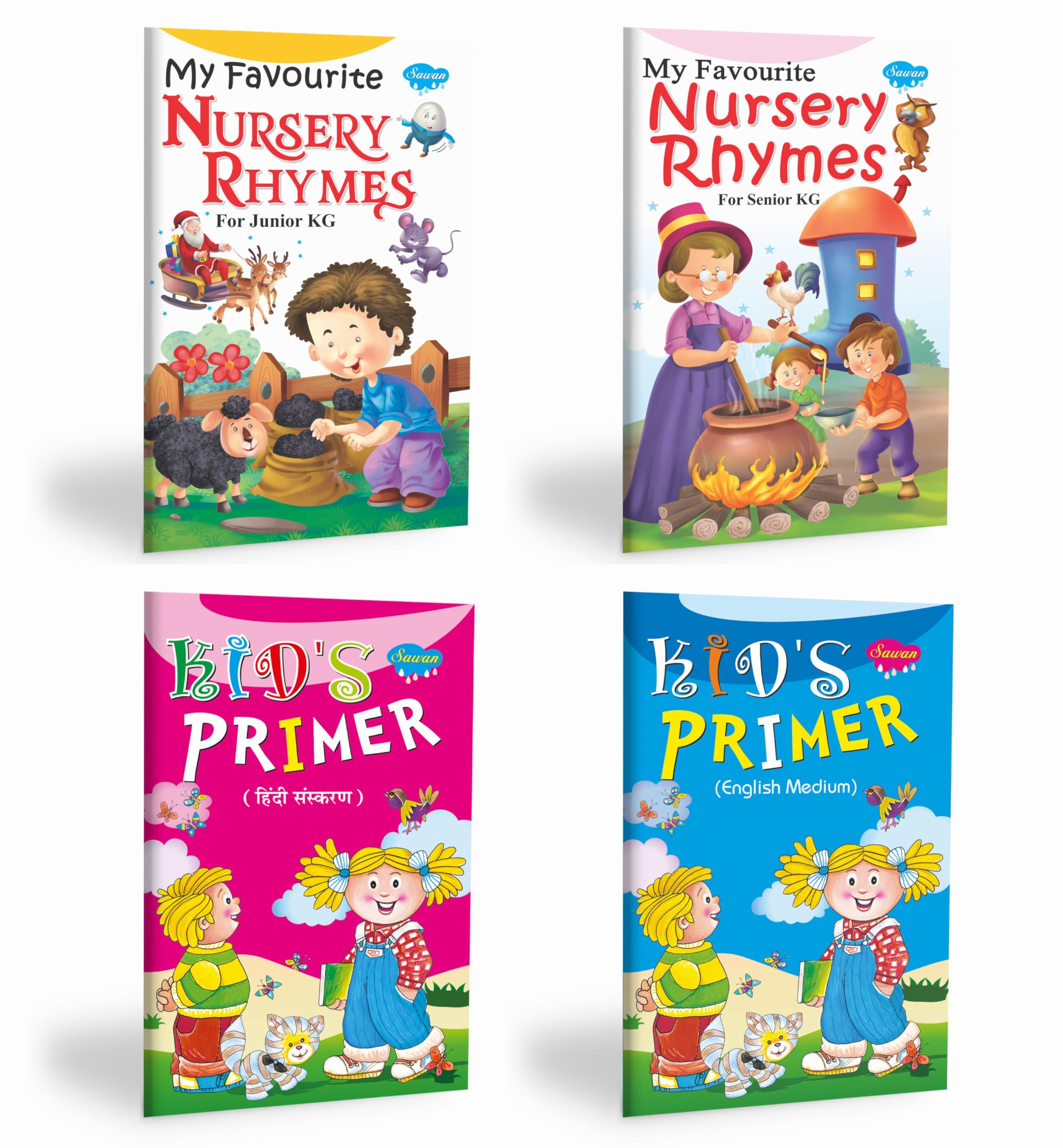 My Favourite Nursery Rhymes For Junior Kg And Senior Kg | Kids Primer Hindi Sanskaran And English Medium | Pack Of 4 Books [Pap