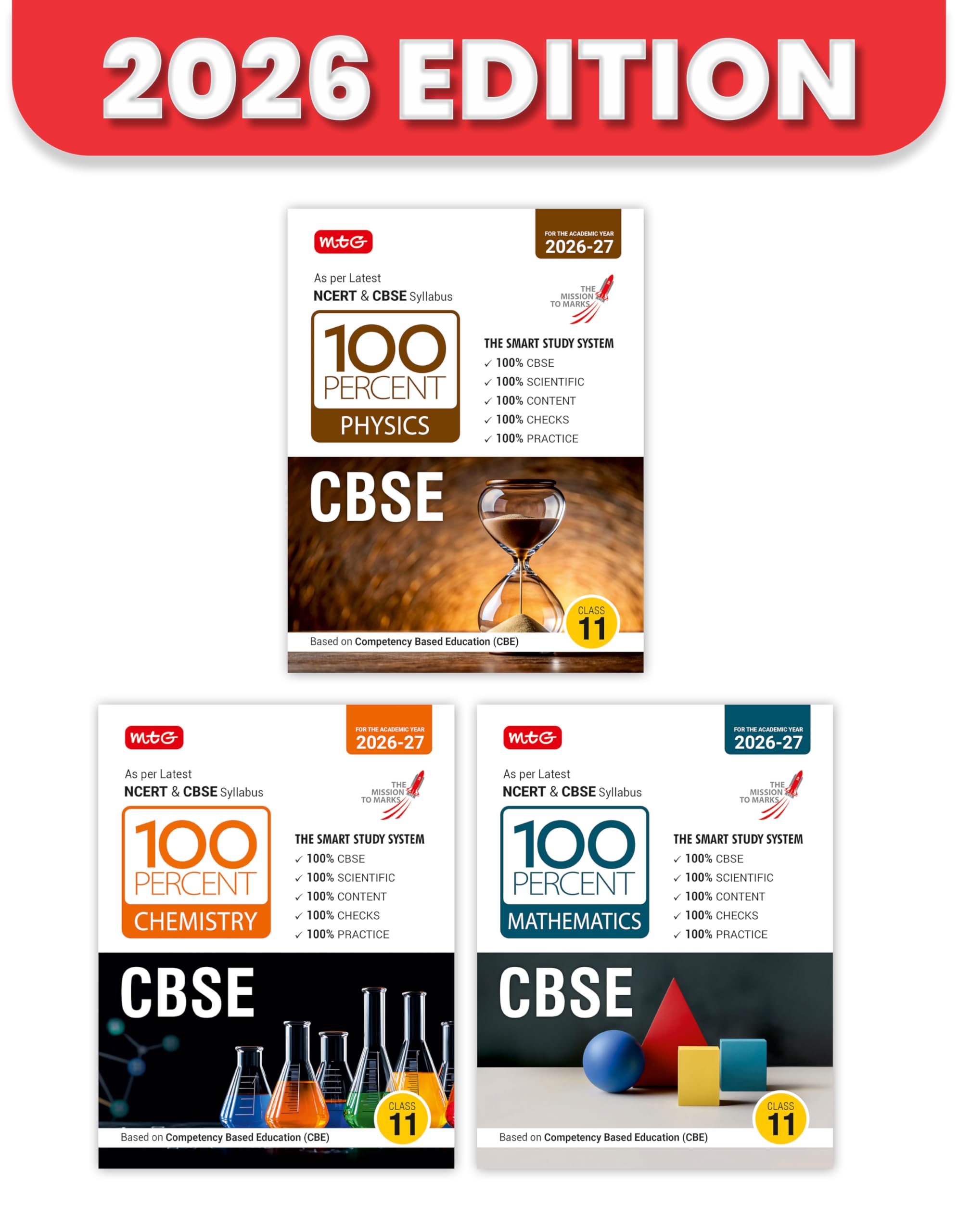 MTG 100 Percent NCERT & CBSE Physics, Chemistry, Mathematics Class 11 For 202627 Exam (Set of 3) | As Per Revised NCERT Textboo
