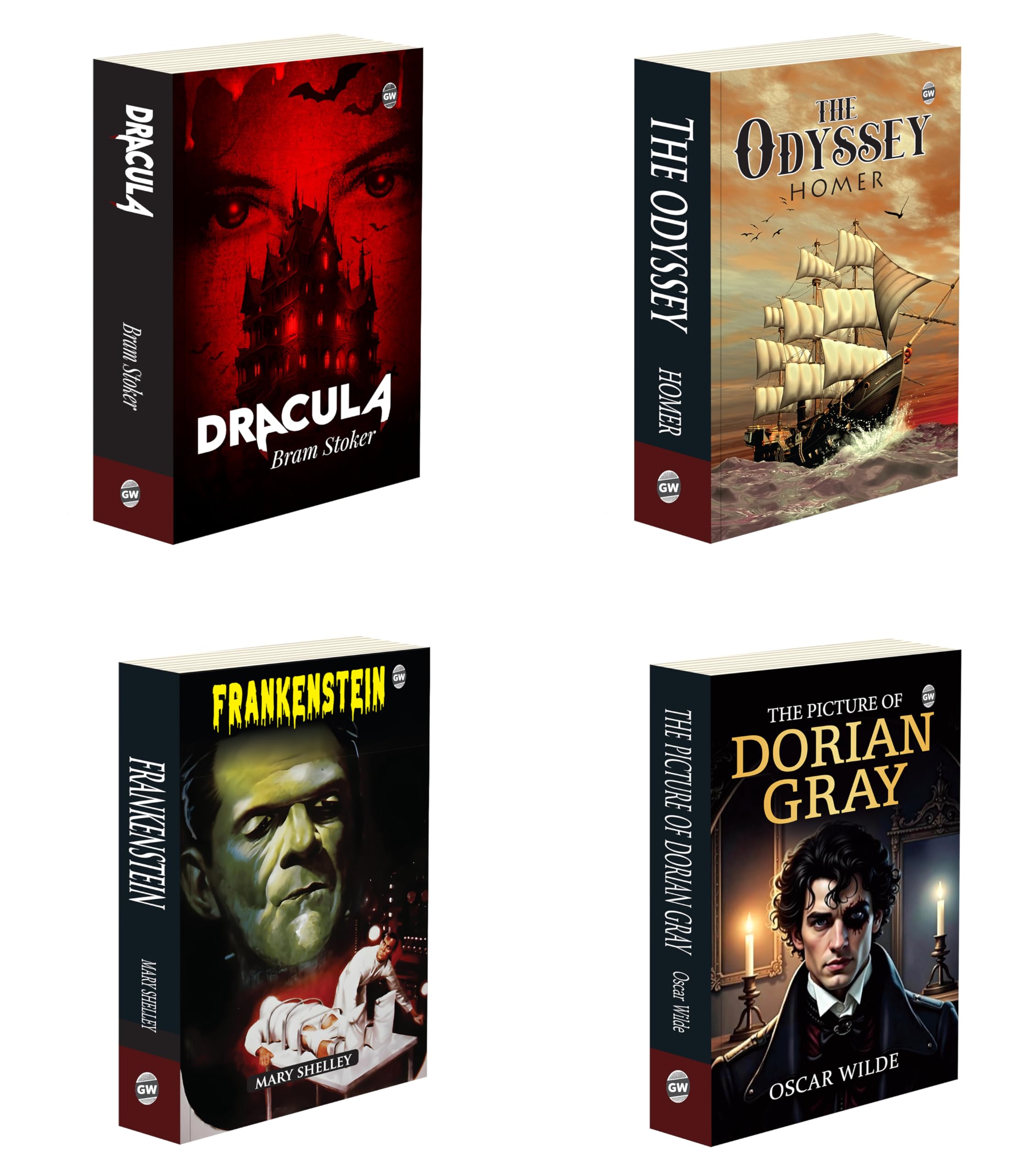 Dracula, The Odyssey, Frankenstein and The Picture of Dorian Gray : Classic Literature Gift Set, gothic horror classics combo, 