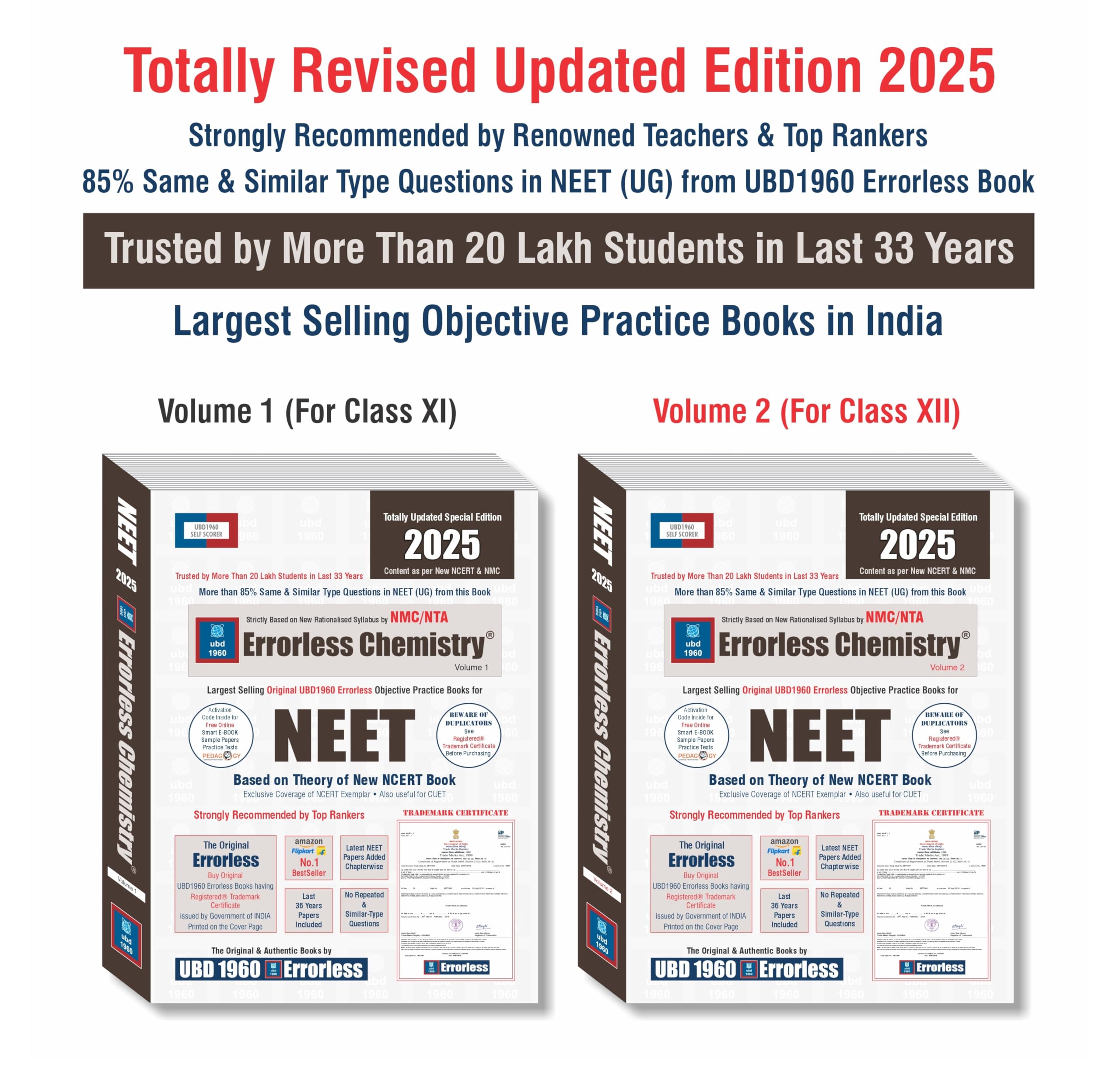 UBD1960 Errorless Chemistry for NEET as per NMC (Paperback+Smart Ebook)Updated New Edition 2025 (2 volumes) Original Errorless 