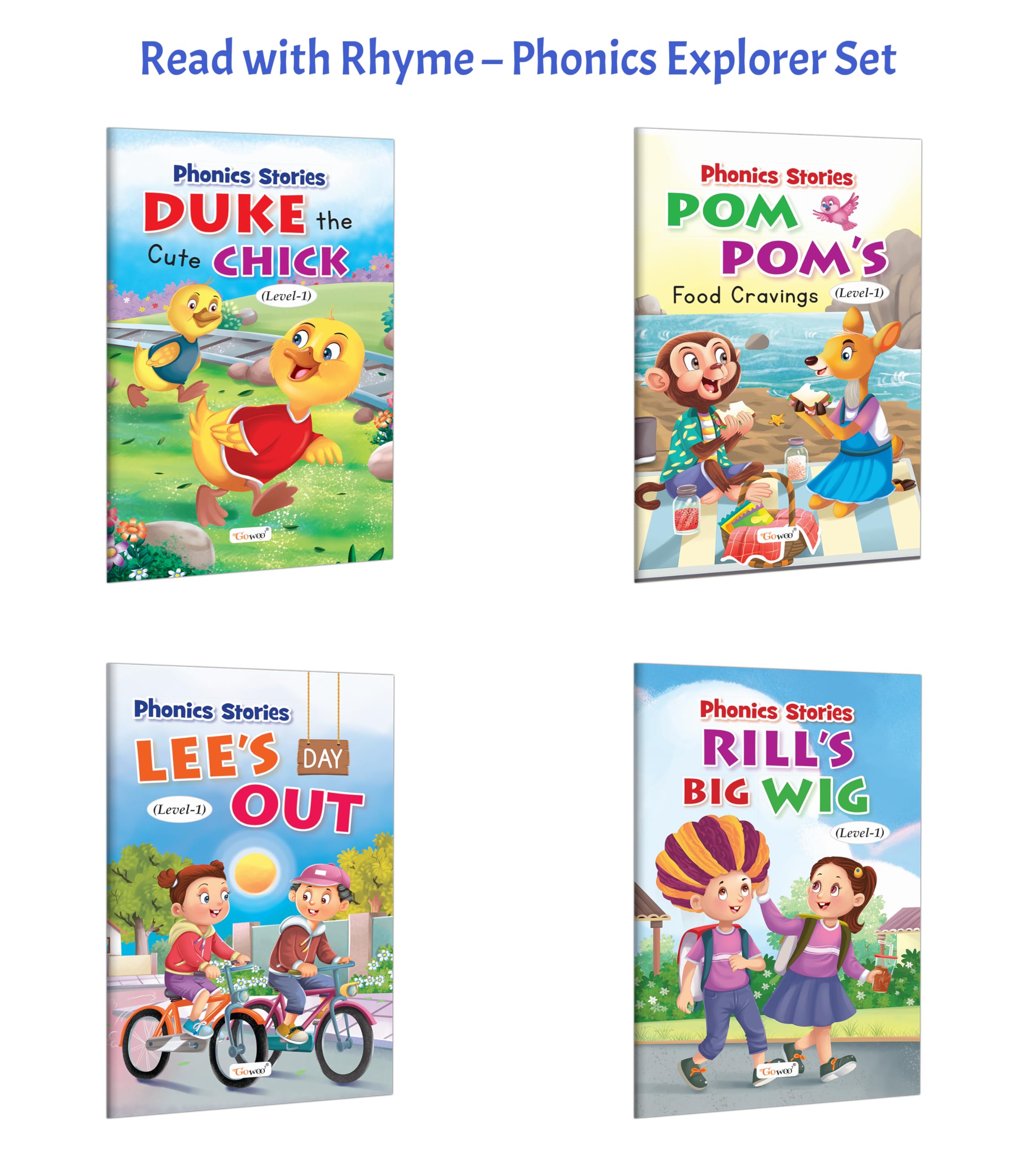 Phonics Stories Level1: Duke the Cute Chick, Pom Poms Food Cravings and more : Beginner phonics tales, Kids reading stories,