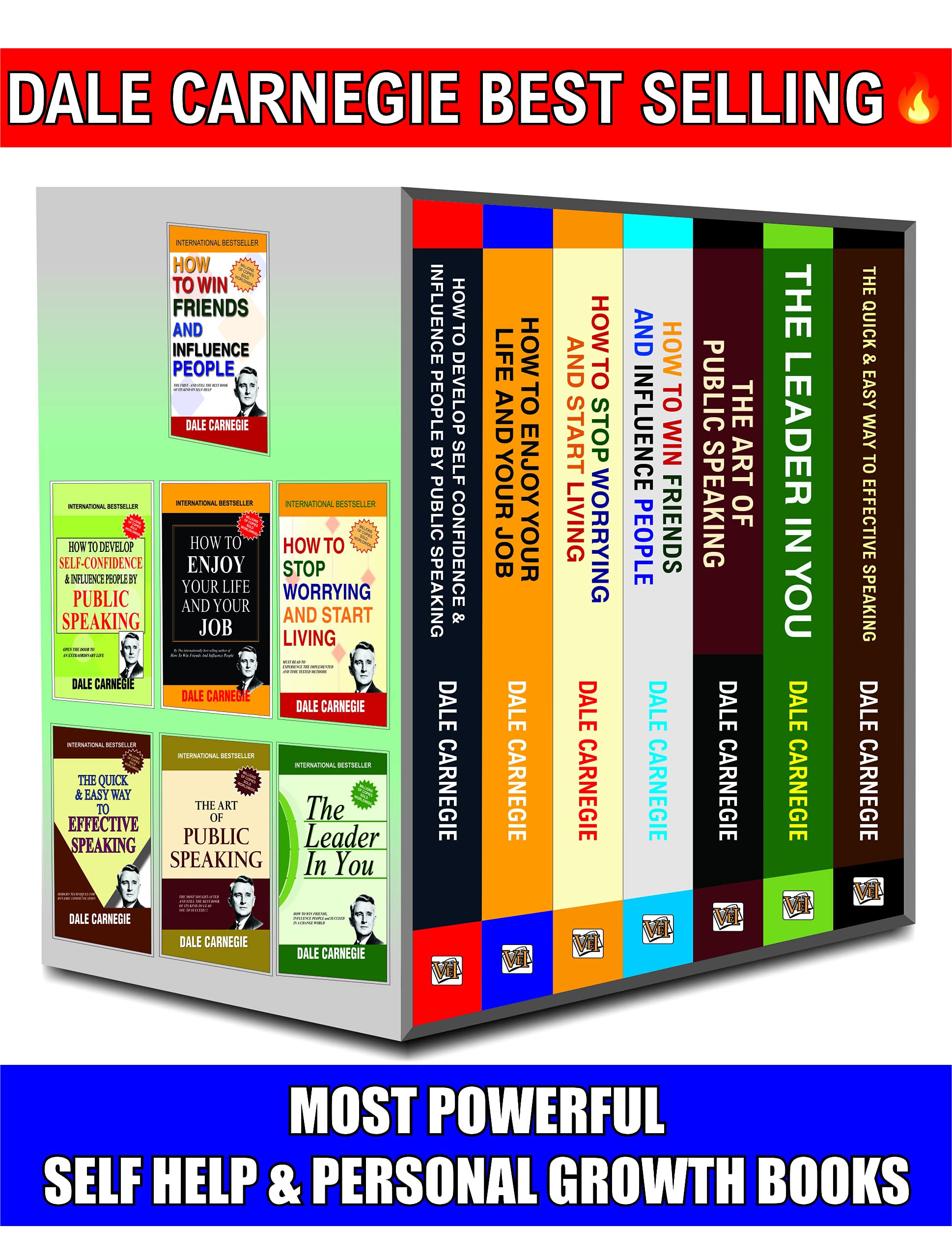VAYU EDUCATION OF INDIA Dale Carnegie Books In English, 7 Self Help & Personal Growth Books Set, How To Win Friends&Influence Pe