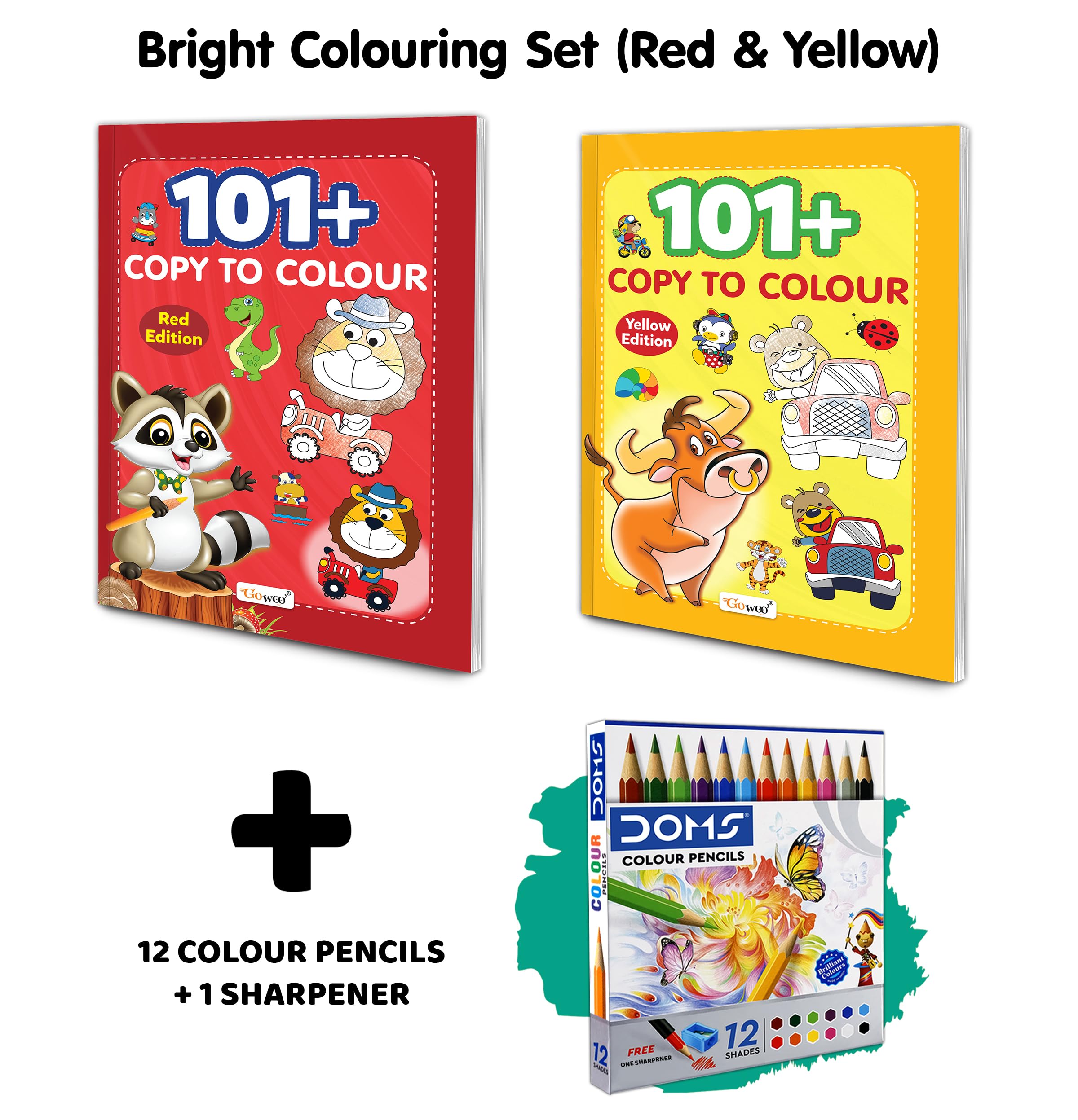 101+ Copy to Colour  Red & Yellow Edition with 12 Colour Pencils + 1 Sharpener : Exciting Colouring Books for Kids, Colouring 