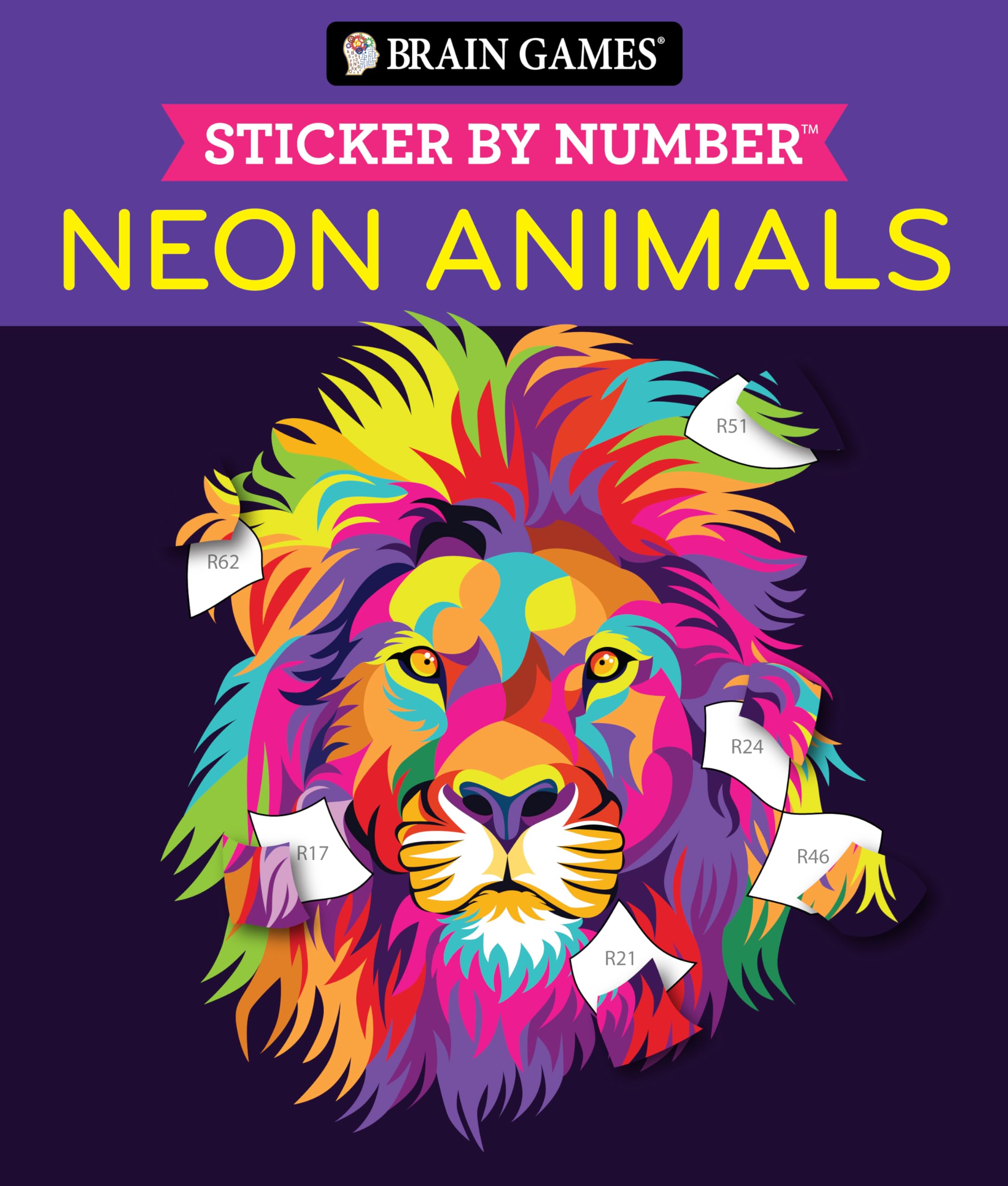 Brain Games  Sticker by Number: Neon Animals (28 Images to Sticker)