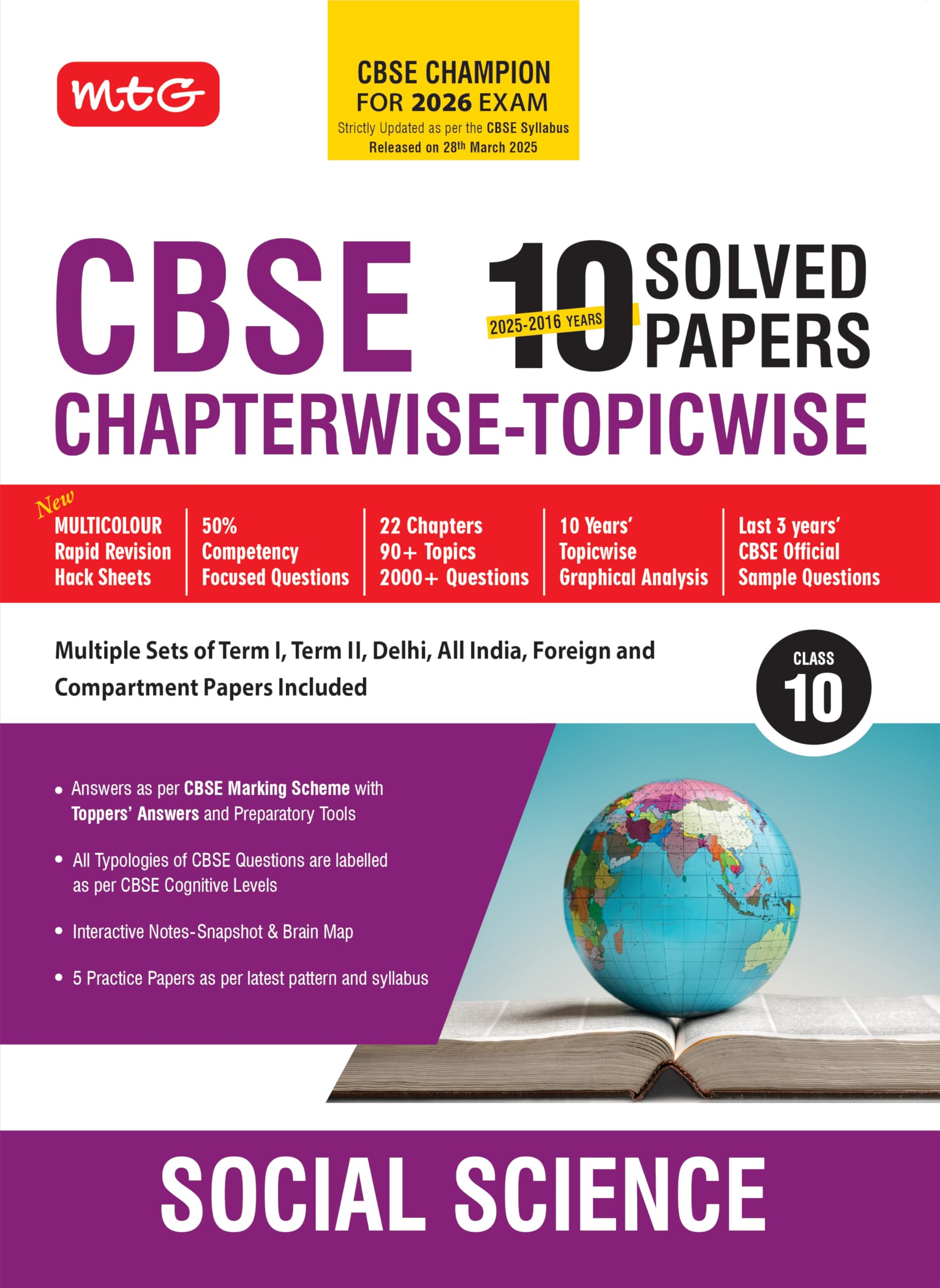 Mtg Cbse 10 Years (20252016) Chapterwise Topicwise Solved Papers Class 10 SocialScience  Cbse Champion For 2026 Exam | Free V