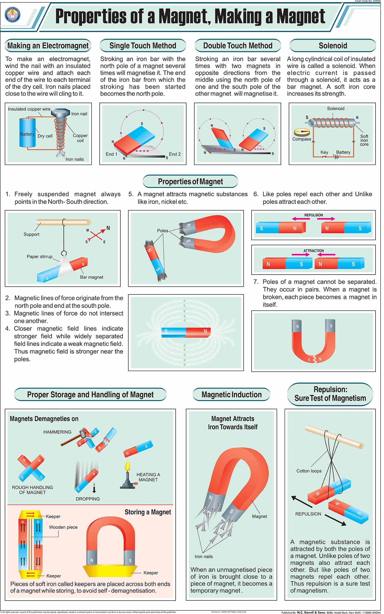 Stp25 | Teachingnest | Properties Of A Magnet, Making A Magnet Chart (58X90 Cm) | English | Physics Charts | With Rollers [Wall 